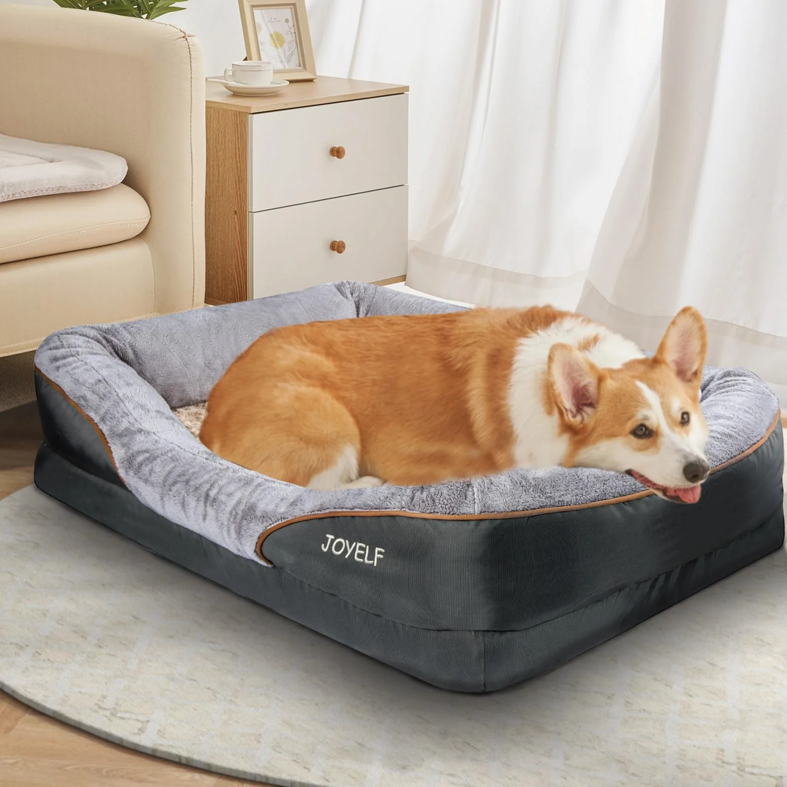 JOYELF Cama para Perro de Espuma viscoelástica Cama y sofá ortopédico pequeño para Perro con Funda Lavable extraíble y Juguetes chirriadores como Regalo
