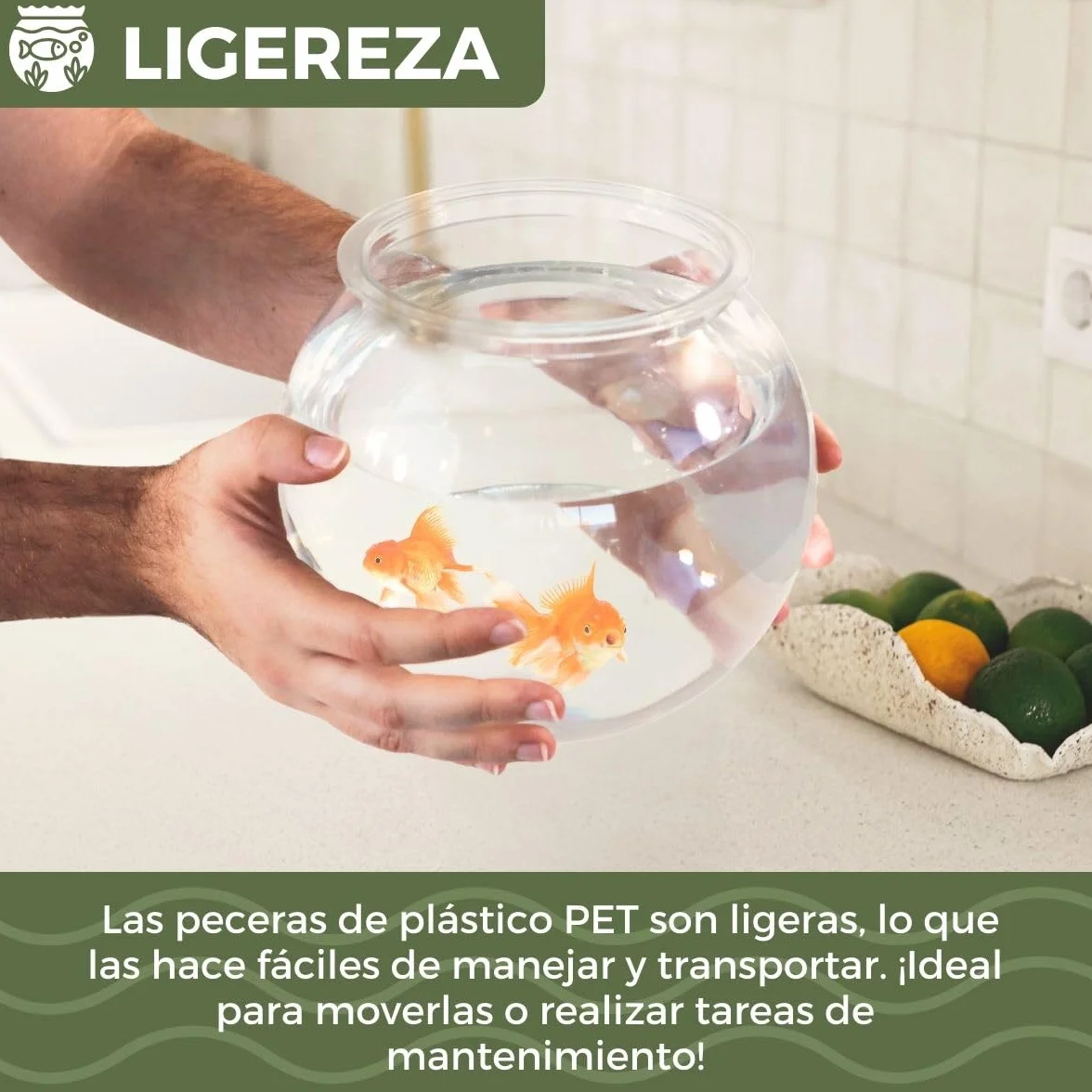 Mobiclinic® Pets, Pecera pequeña, Nemo, 4 litros, Plástico Pet Eco, Redonda, Diseño Transparente, 20x20x17, 5cm, Fácil Limpieza, Resistente, Ideal para decoración del hogar, Hierbas acuáticas