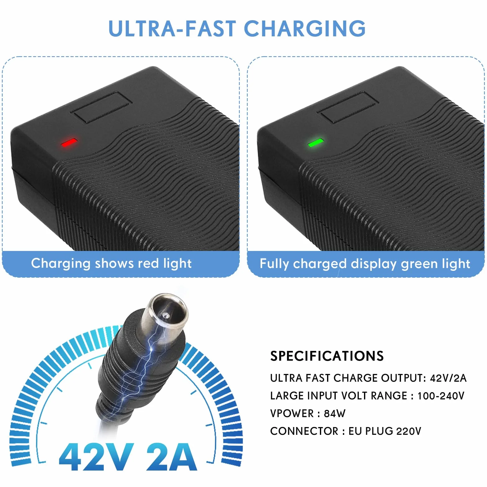 Cargador Patinete Electrico 42V 2A Compatible Xiaomi M365 Pro Pro 2 Mi 3 1s Ninebot G30 E F Series 84W AC DC 8mm