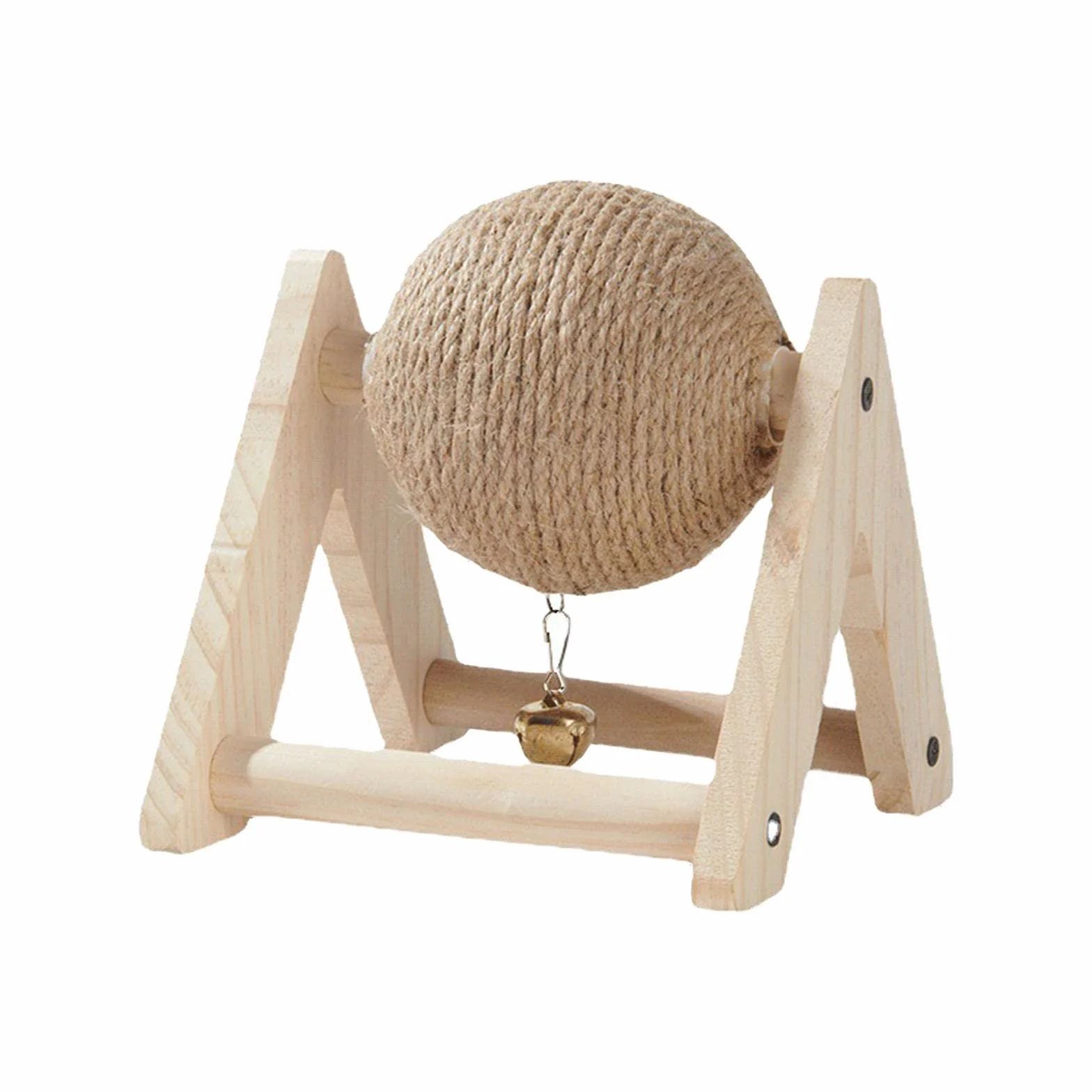 Juguete para Conejos Rascador Bola de Sisal Portátil y Duradera Base de Madera Innovadora en Triángulo Invertido Campana para Estimular a Mascotas