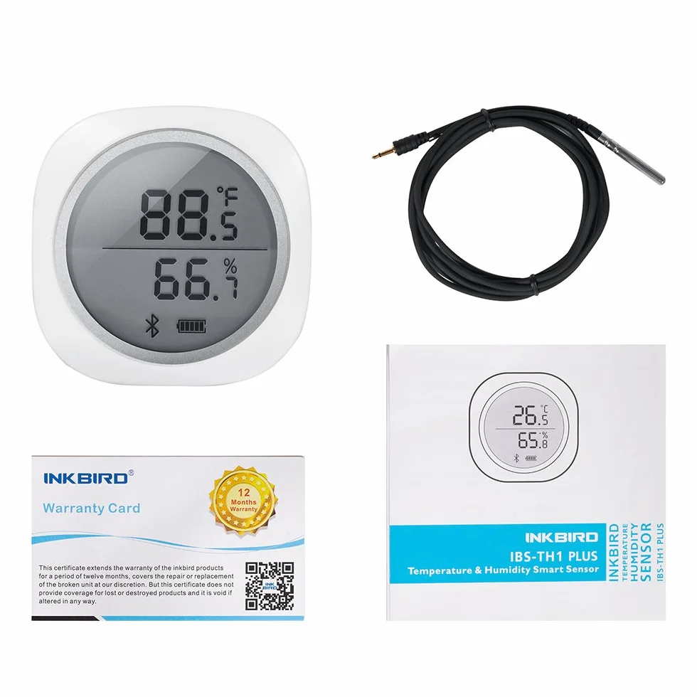 Inkbird IBS-TH1 Plus Bluetooth Registrador de Temperatura y Humedad Data Logger Termometro Digital con Sonda Externa y LCD Pantalla, Eléctrica de 2* Batería para Caja de Cigarro, Reptile Terrario