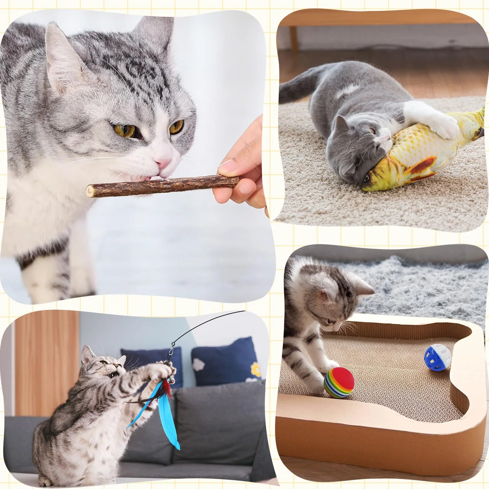 Set de 33 Piezas de Juguetes para Gatos - Túnel, Ratones, Varita de Plumas, Peces - Paquete de Variedad para Gatitos