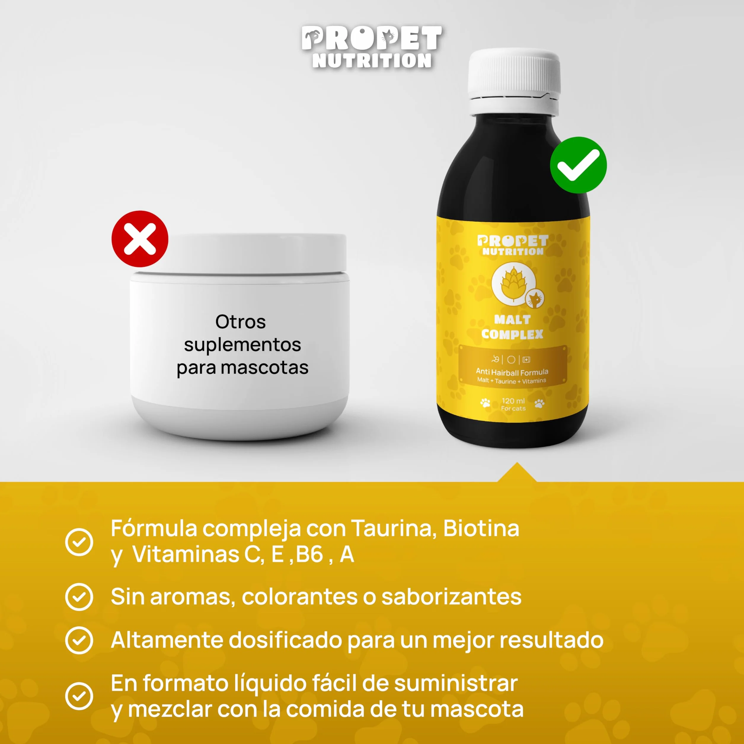 Malta para Gatos + Taurina + Vitaminas. Triple Acción. Elimina y Previene Bolas de Pelo. Óptima Salud Intestinal. 120 ML. Impulsa Bienestar General. Enriquecido con Vitaminas para Gatos. Malta Gatos