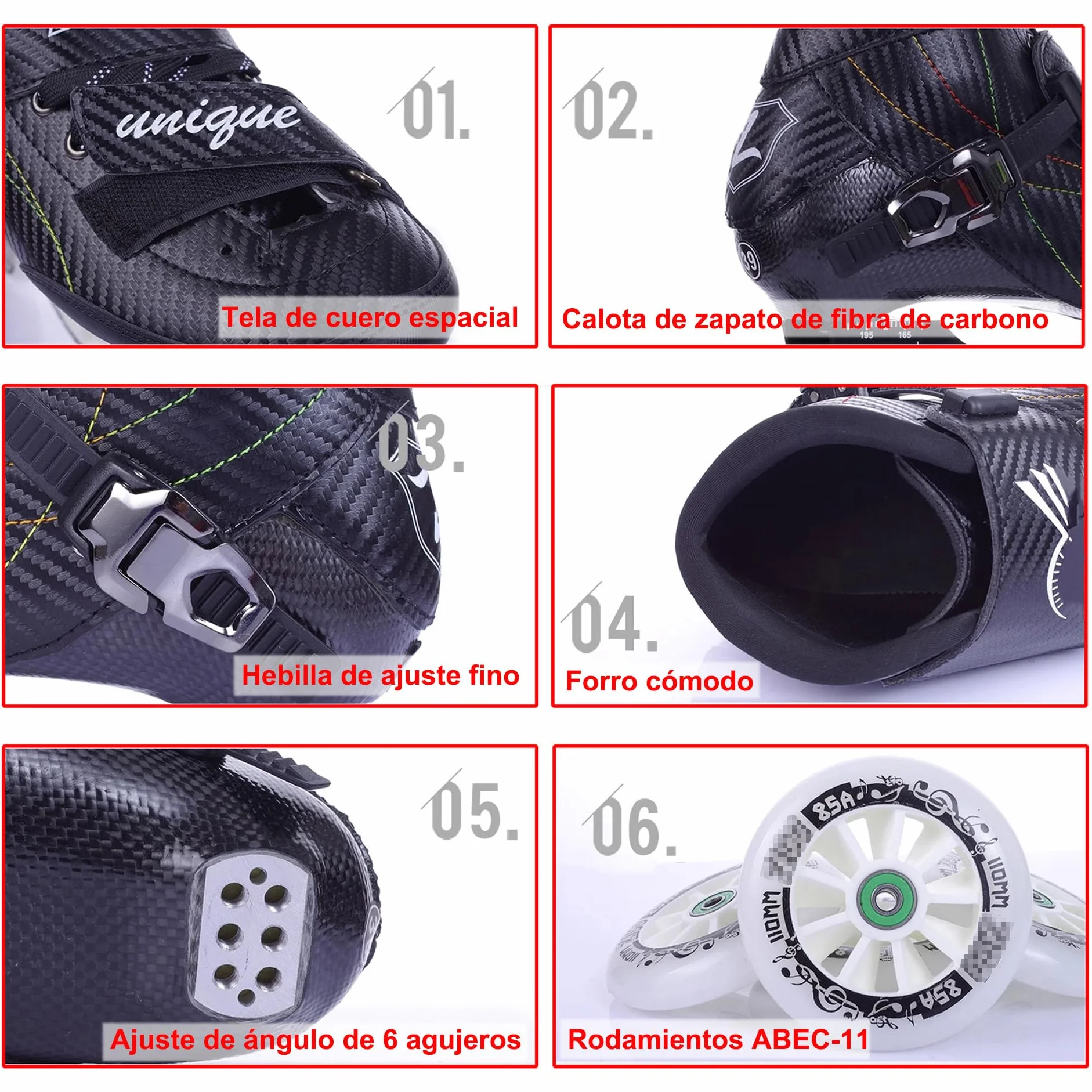 Patines Profesionales En Línea Fibra de Carbono Adultos Velocidad Exteriores