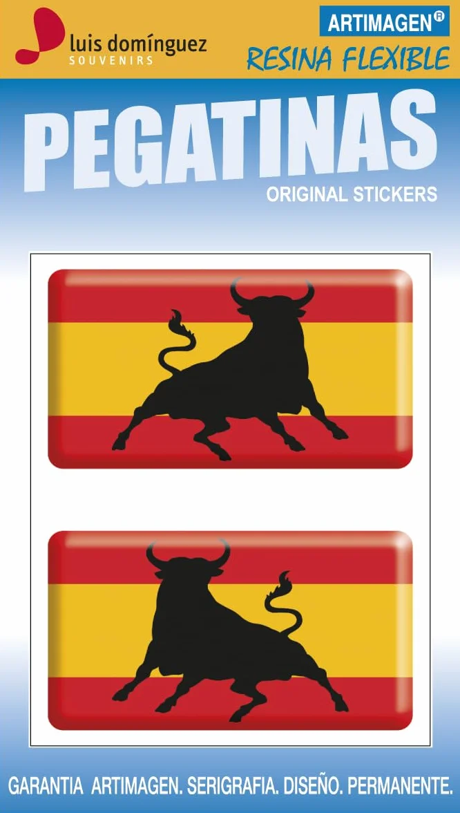 Pegatina Bandera España Toro Saltando Rectángulo 2 uds. RESINA