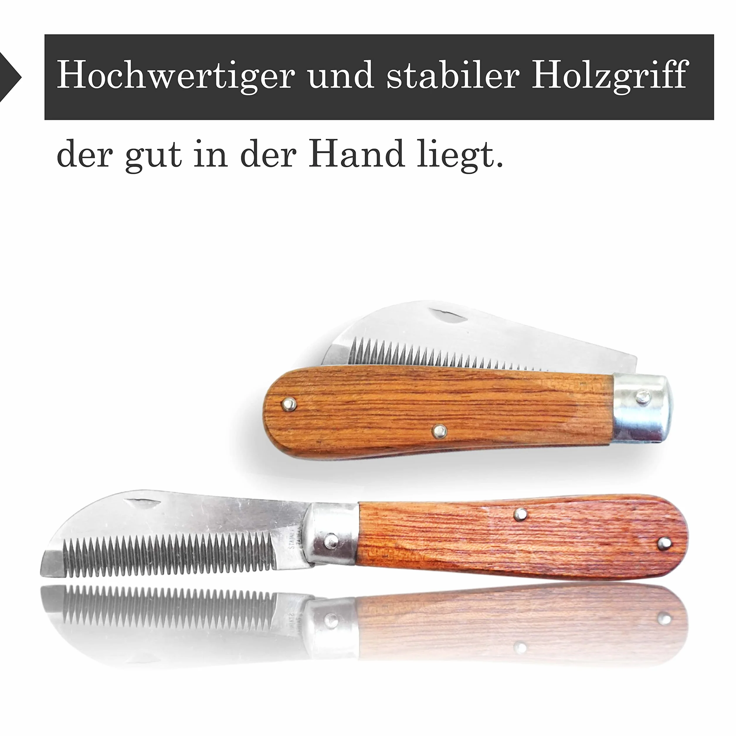 Cuchillo para crines de caballo, longitud de 18 cm, mango de madera resistente, plegable, acero inoxidable, mango de madera