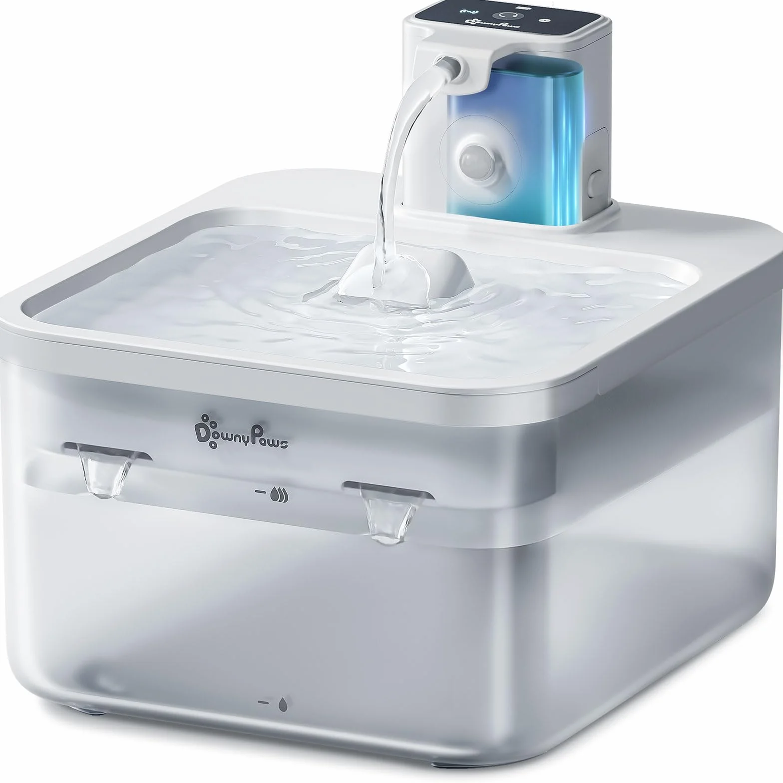 DownyPaws Fuente para Gatos Sin Cable, 2.5L Bebedero Gato con Sensor de Movimiento, Fuente Agua Gato Inalámbrica, Batería Recargable 4000mAh, Bomba de Agua Silenciosa, Blanco