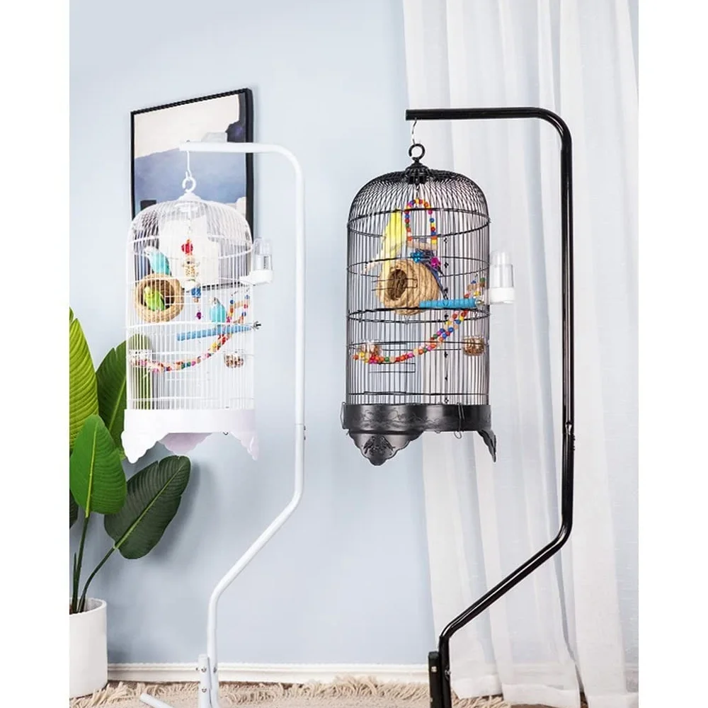 La Jaula De Pájaros Portador de pájaro hecho a mano Metal Acero inoxidable Caja redonda Parrot Pearl Pájaro Jaula Creativa Aleación de seda Jaula de pájaros con escalera colgante Juguete 75 cm Jaula P
