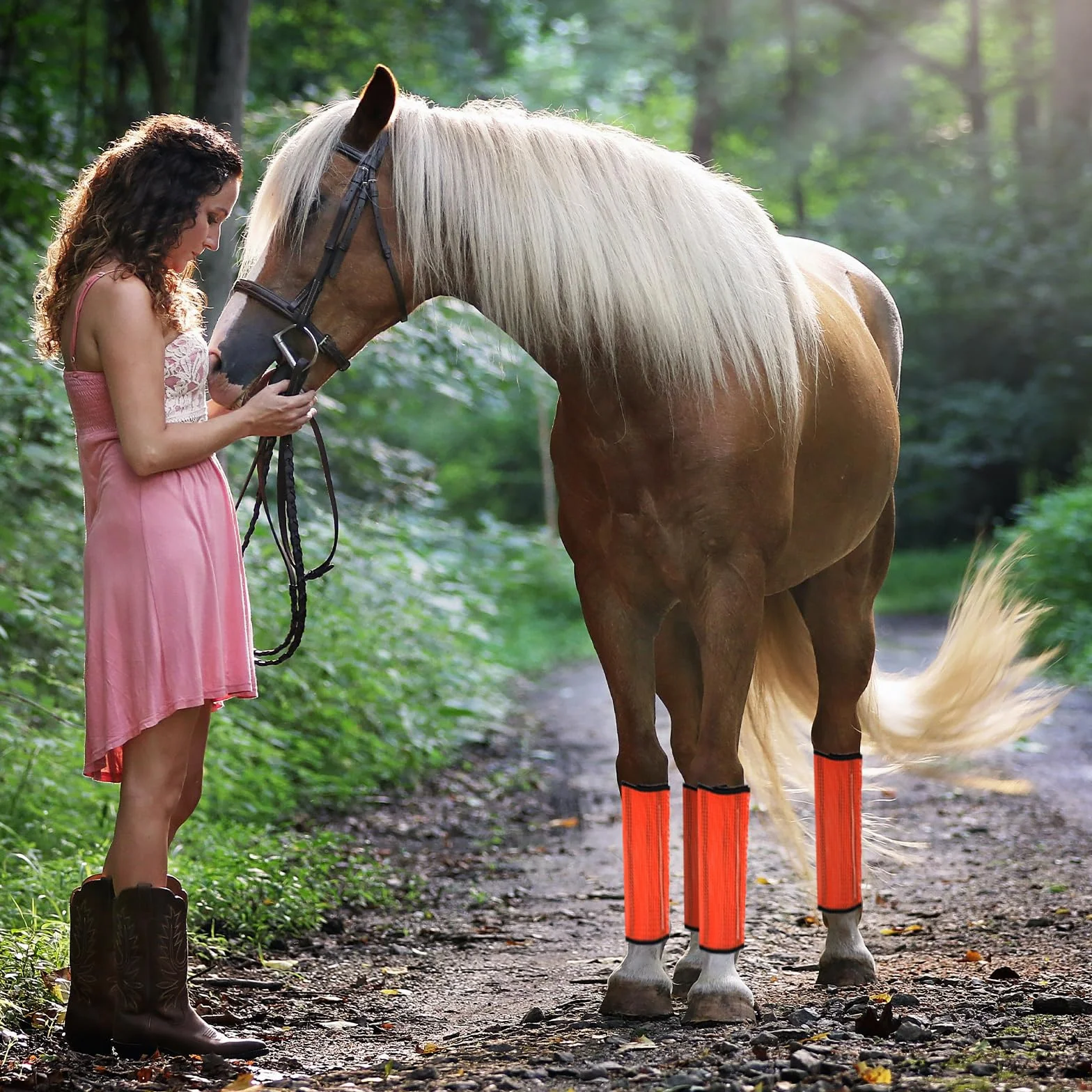 SAVITA 4 Piezas de Botas para Caballo, Botas Antimoscas de Malla Fina Transpirable para Caballos Botas Antideslizantes para Caballos Cascos Antipicaduras de Moscas Horse Accessories(Naranja)