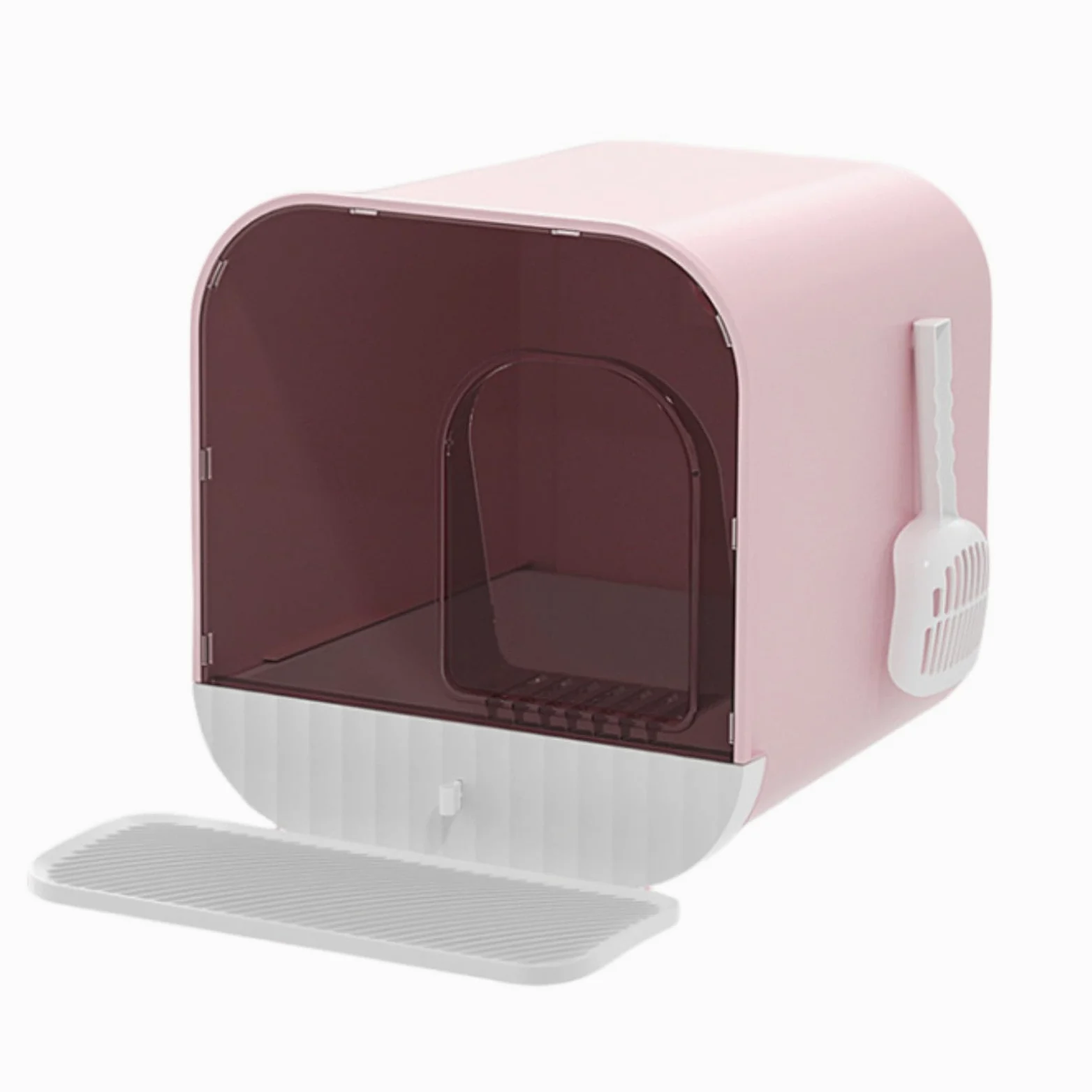 Caja de arena grande para gatos – Bandeja de arena esquinera para gatos – Inodoro profundo de plástico – Casa de arena para gatos – Control de olores y fácil limpieza – Gato dentro de 7,5 kg –
