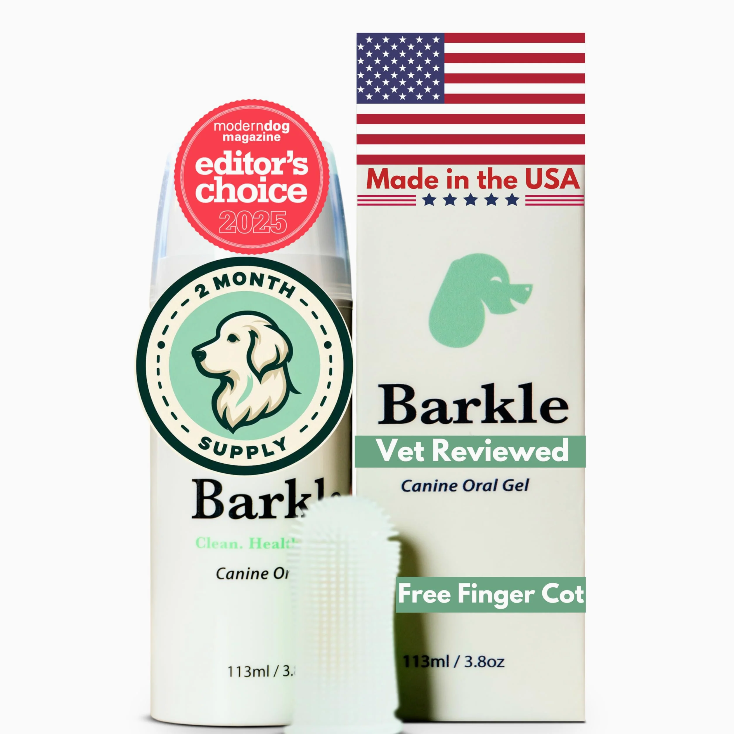 Barkle Gel de limpieza de dientes de perro, el mejor kit de cepillo de dientes para perros comprobado por veterinarios para eliminar la placa, el sarro y la placa