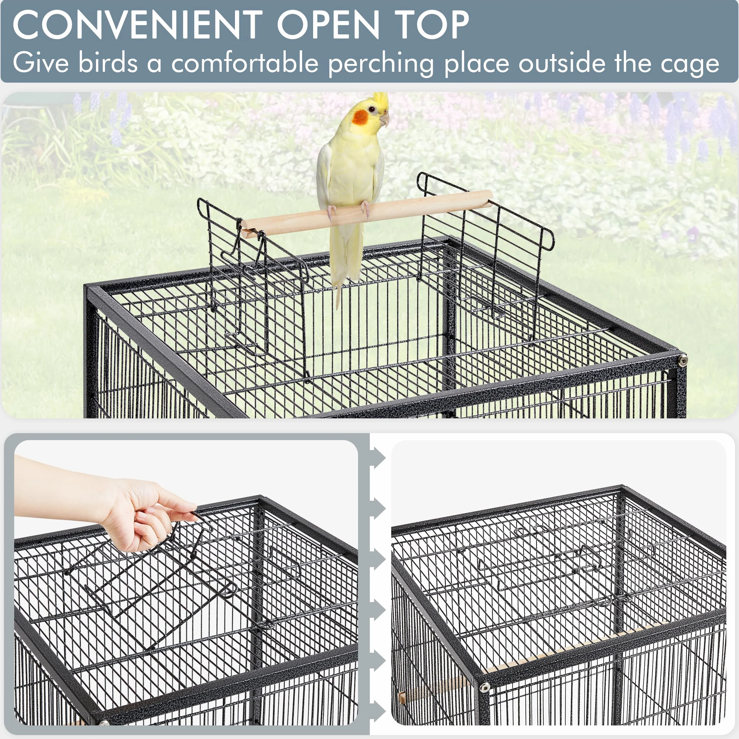 Yaheetech Jaula para Pájaros Jaula con Ruedas para Mascota Aves Loros Canarios Jaula Metálica 45,5x45,5x100,5 cm