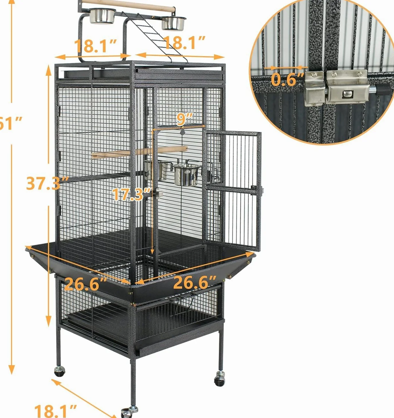 Jaula para Pájaros, Transportín Versátil para El Hogar Y Los Viajes, Fácil De Guardar, Ideal para Cacatúas, Loros, Periquitos, Cotorras, Cotorras, Palomas Y Otras Aves Black