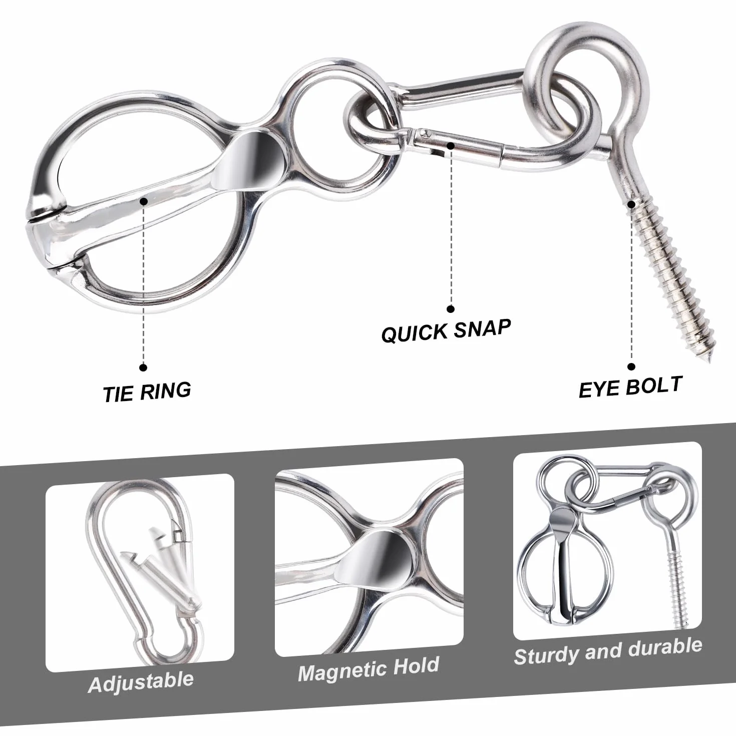 LUTER Anillo de Corbata de Caballo, Anillo de Amarre Bloqueador para Caballos Liberación Rápida Suministros de Tachuelas para Caballos con Perno de Ojo Evita Que el Caballo Tire hacia Atrás