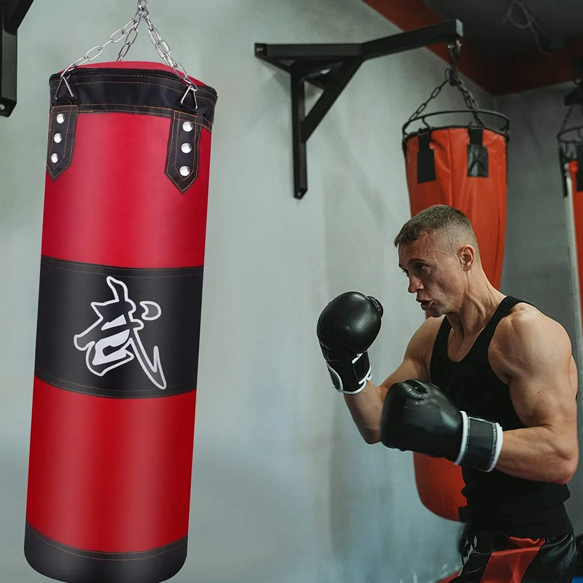 Saco de Boxeo Resistente sin Relleno, Bolsa de Punching Colgante con Vendas, Gancho y Cadena para Adultos y Niños
