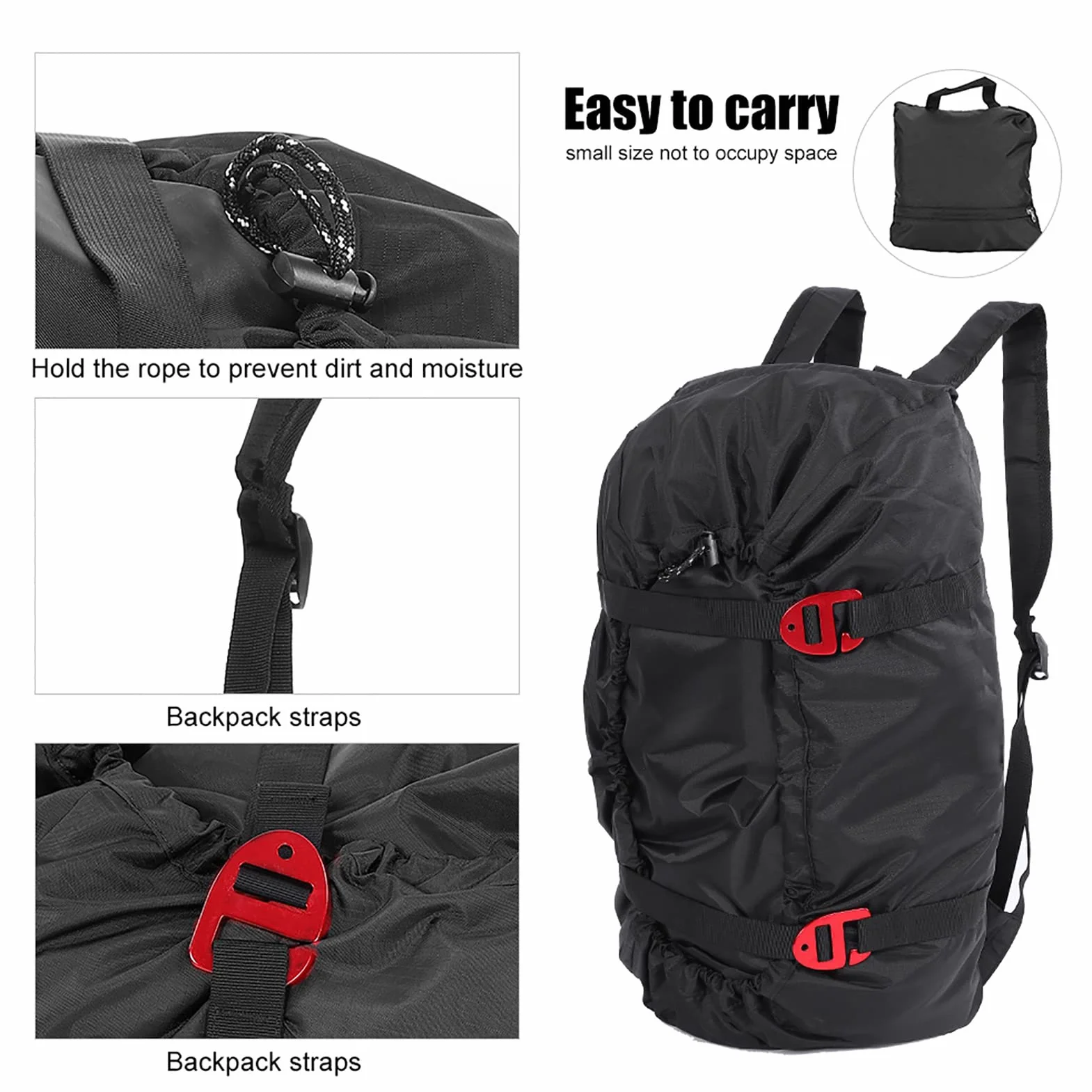 Bolsa de Escalada Oxford 210D Impermeable Plegable Mochila de Cuerda para Escalada en Roca (Negro)