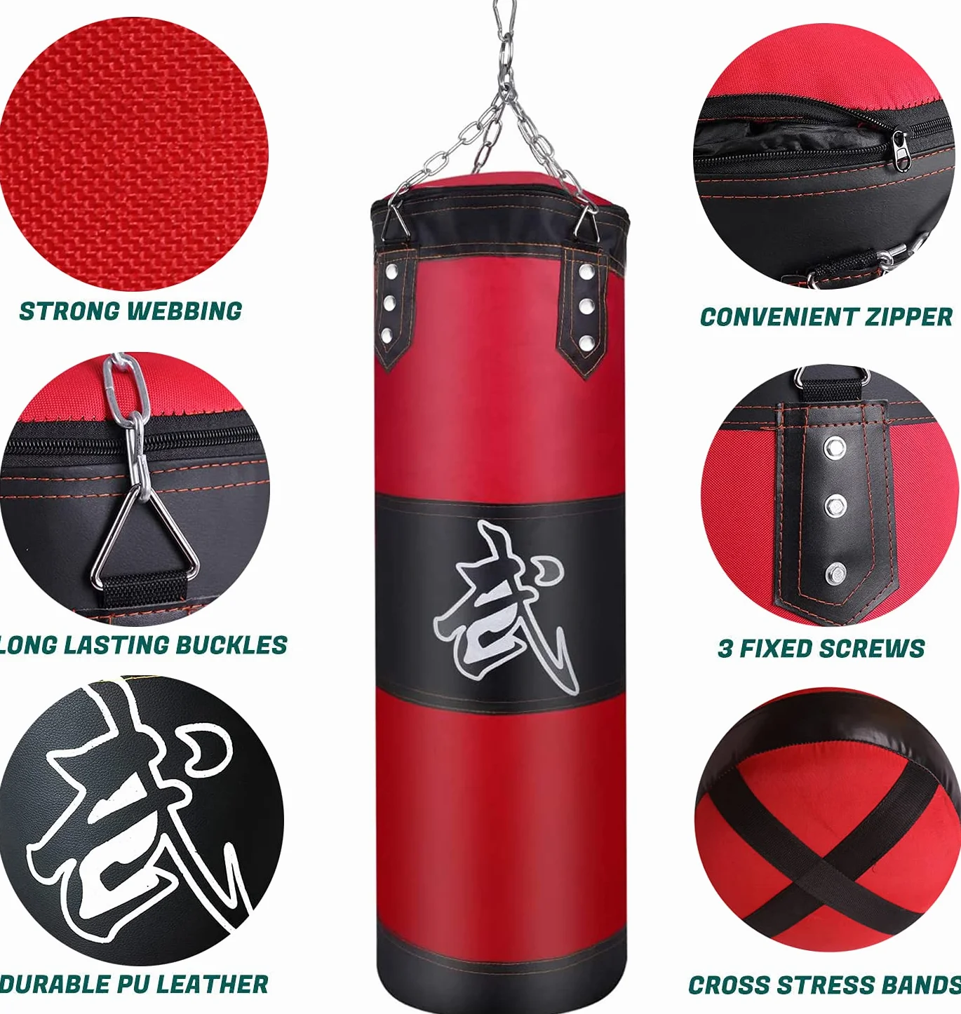 Saco de Boxeo Resistente sin Relleno, Bolsa de Punching Colgante con Vendas, Gancho y Cadena para Adultos y Niños
