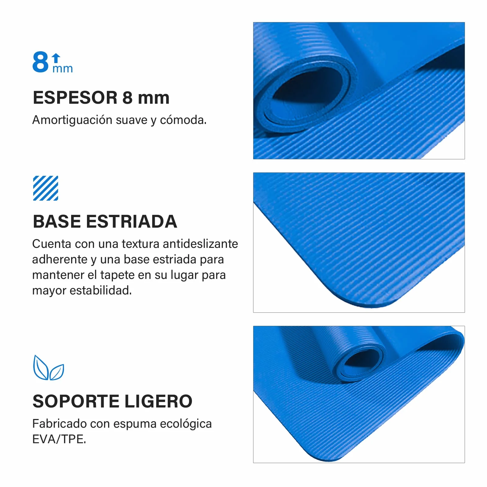 Esterilla Yoga Pilates Fitness NBR Antideslizante Gruesa 8mm