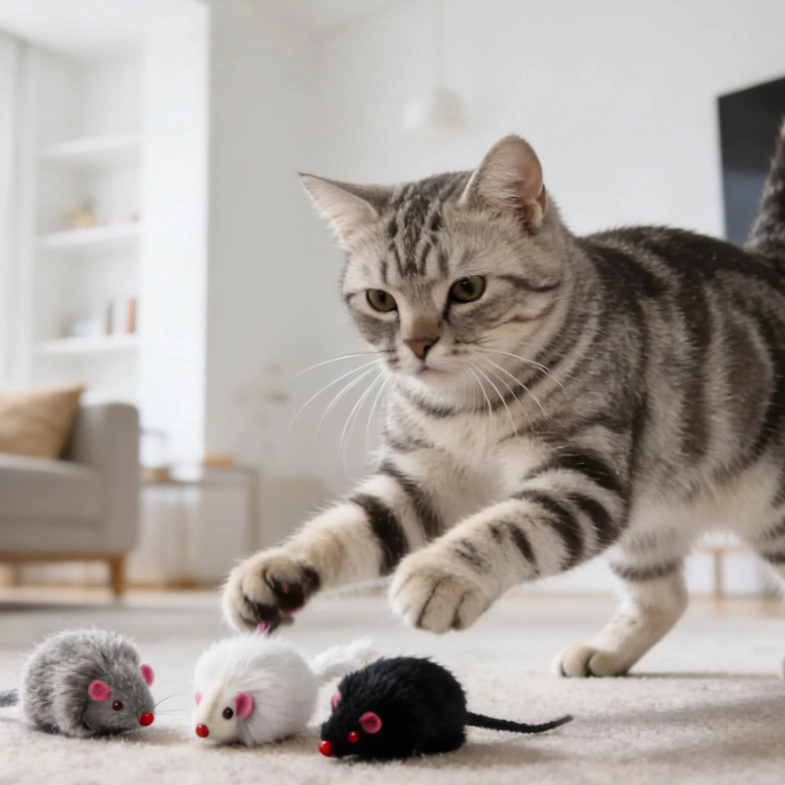 Juego de 10 ratones de juguete con piedra sonora empapada en hierba gatera, juguetes para gatos para todas las razas de gatos, los ingredientes son inofensivos. Paquete mixto de 10 unidades en tres