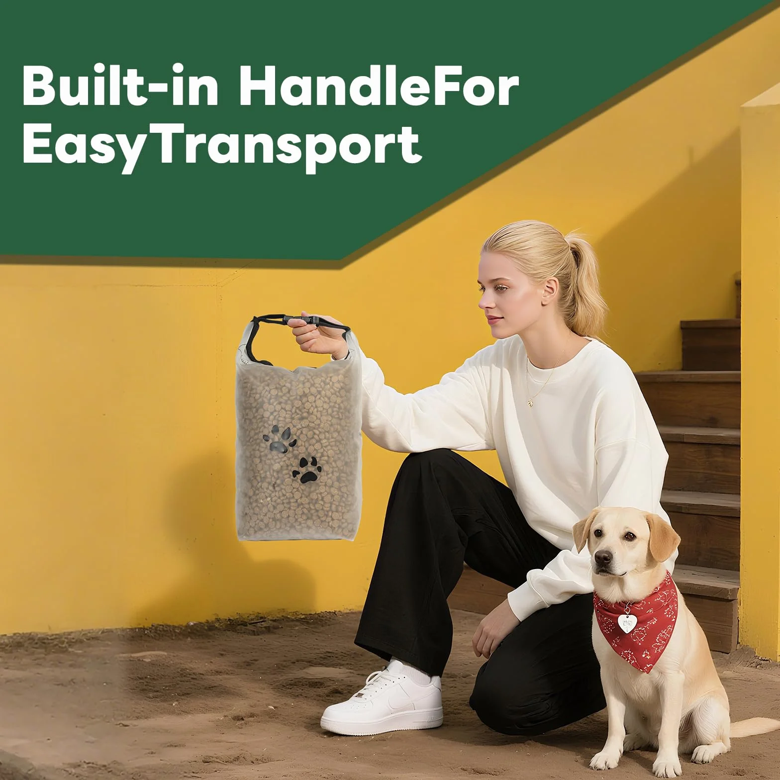 Bolsa de almacenamiento de alimentos para mascotas para viajes, contenedor de comida para perros con cierre enrollable, sin BPA, grado alimenticio, mantiene las croquetas frescas para viajes