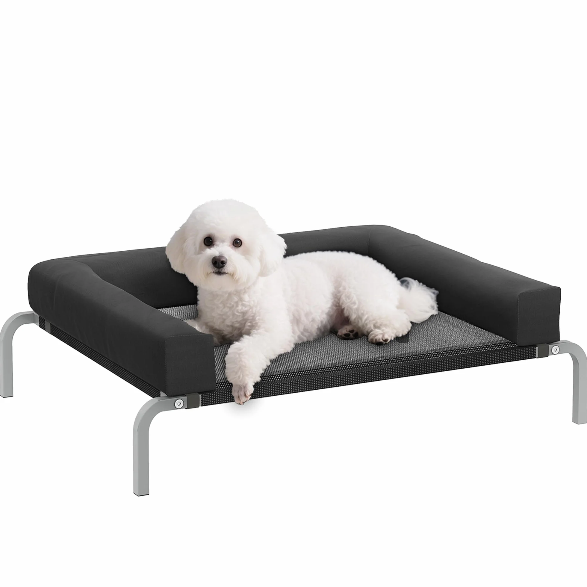 PawHut Cama elevada refrescante para perros, cama portátil para perros para interiores y exteriores con almohada en forma de U, malla transpirable resistente a las mordeduras, 90 x 65 x 30 cm, color