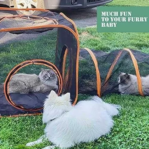 Tienda de campaña 4 en 1 para mascotas y gatos, parque portátil para gatos con túnel para gatos, casa plegable para interiores y exteriores, conejos, hurones, animales pequeños