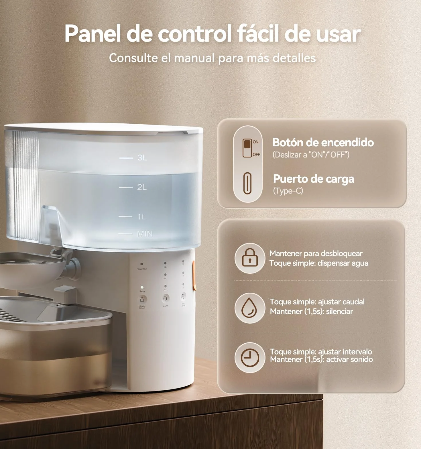 FEELNEEDY Fuente para Gatos Sin Filtro e Inalámbrica con Batería 2000mAh, Separa el Agua Limpia del Agua Usada, Cuenco de Acero Inoxidable, Bebedero Gatos Sin Cable 3,5L, Blanca