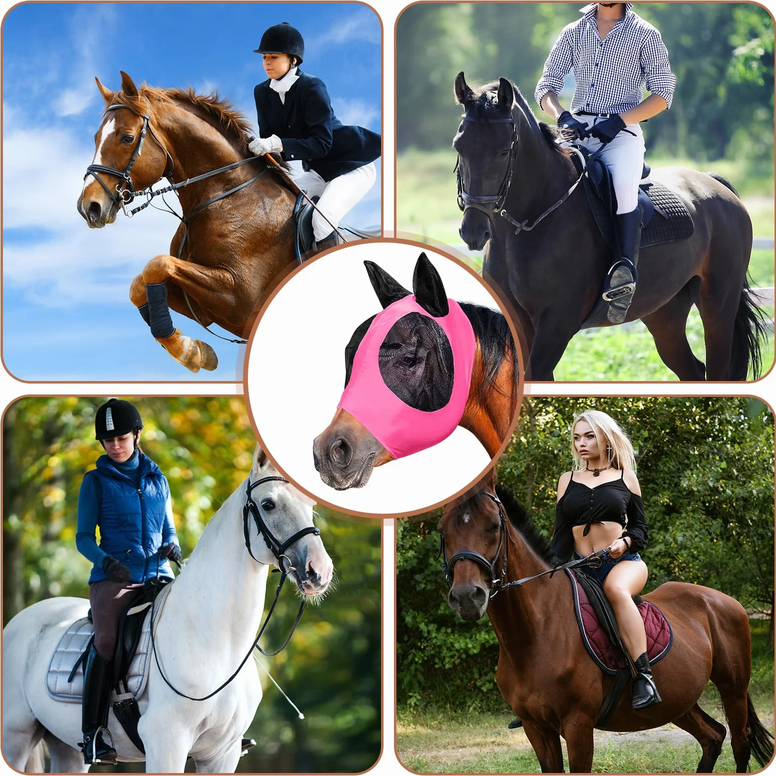 Máscara de mosca para caballos, cabestro con protección UV, gorro transpirable, shetty con orejas