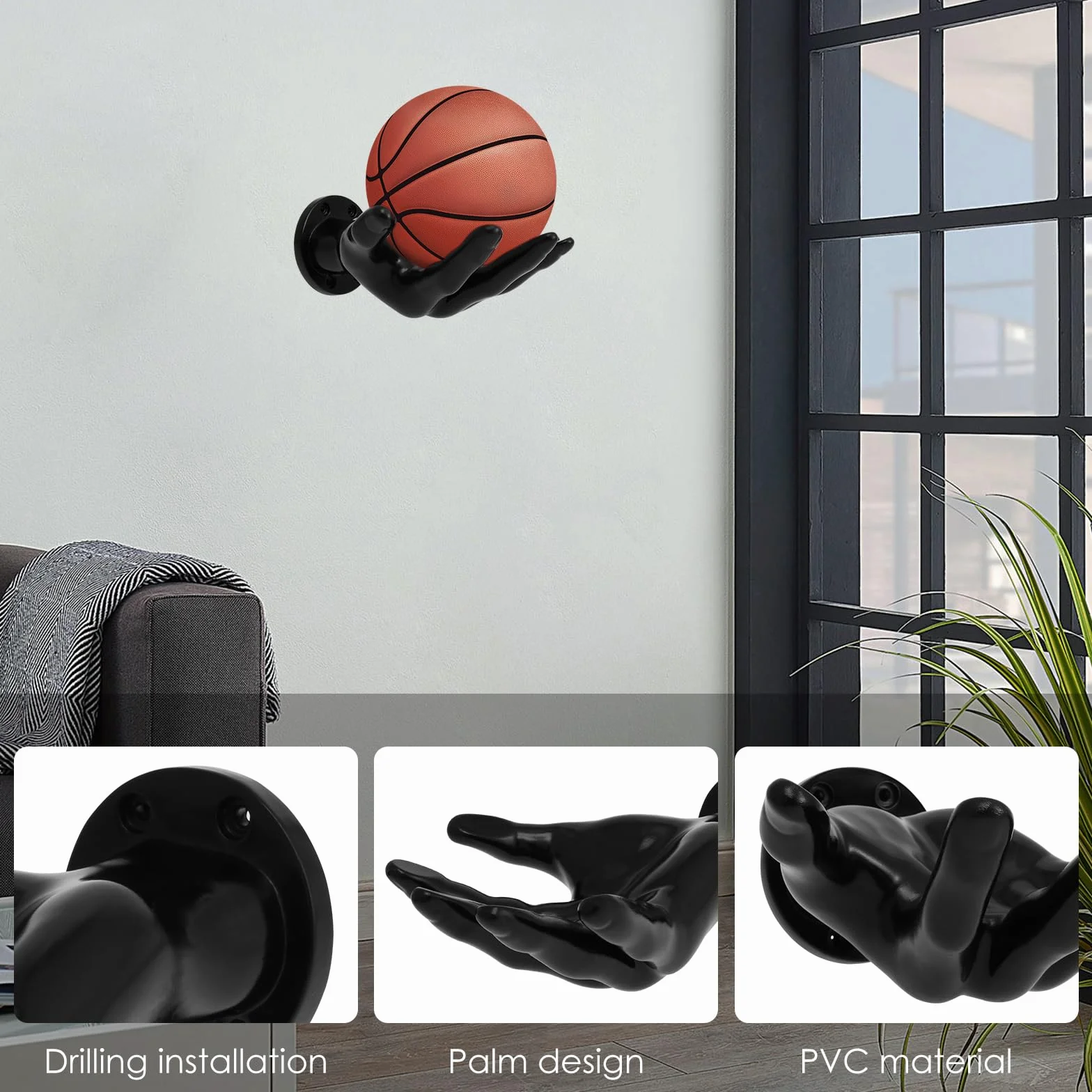 Estante de pared para baloncesto soporte único almacenamiento ahorro espacio fácil instalación