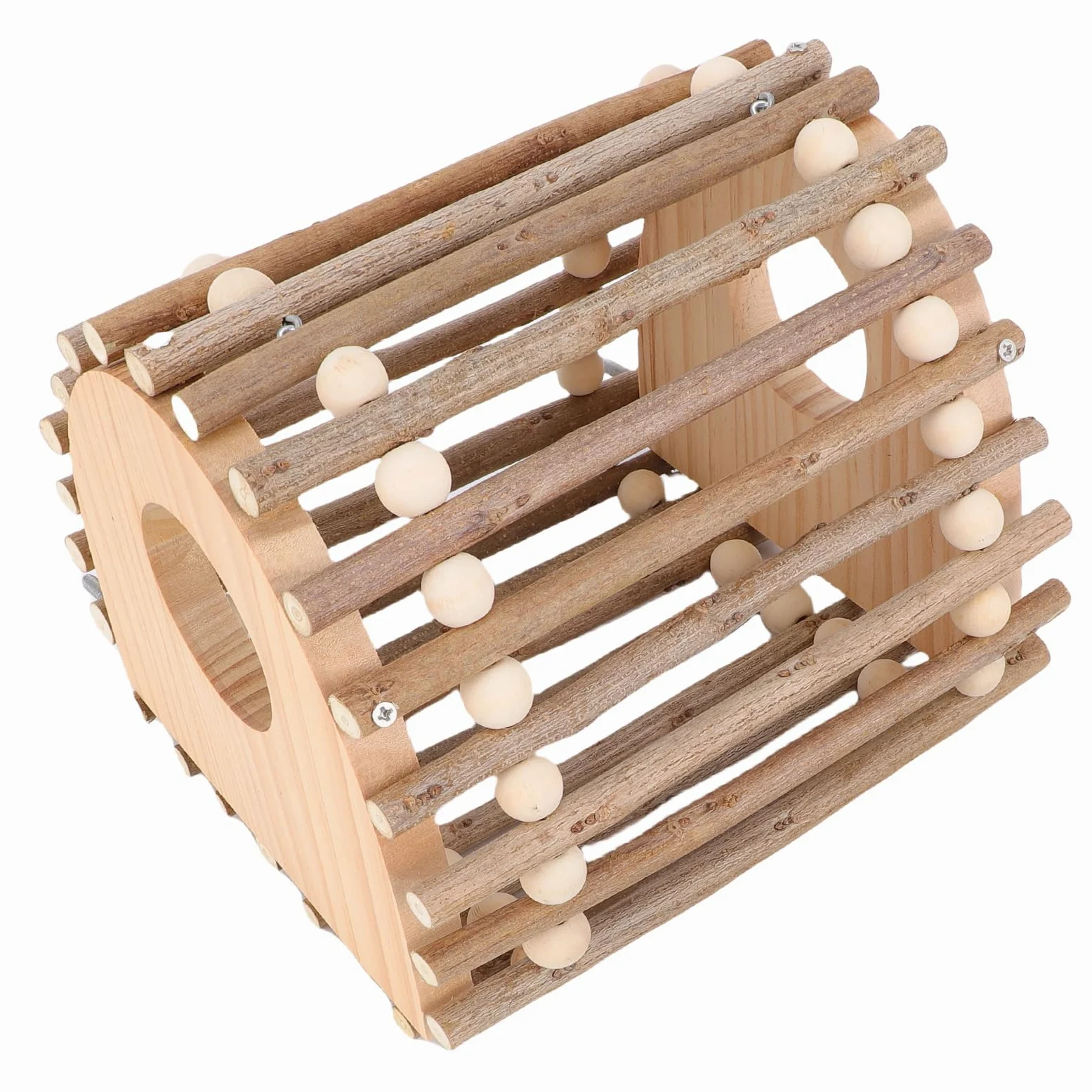Generic Jaula para Pájaros, Juguete de Escalada, Diseño Multifuncional de Madera de Doble Agujero para Loros y Hámsteres, Madera de Pino, 20x17x20cm