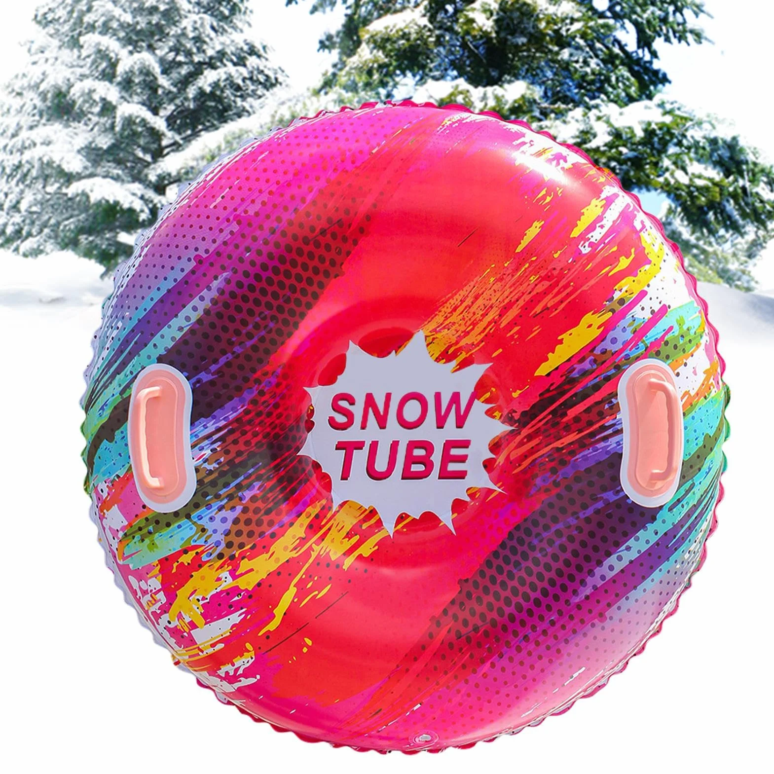 Trineo inflable 87 cm con asas, anillo de nieve engrosado antivuelco para adultos y niños