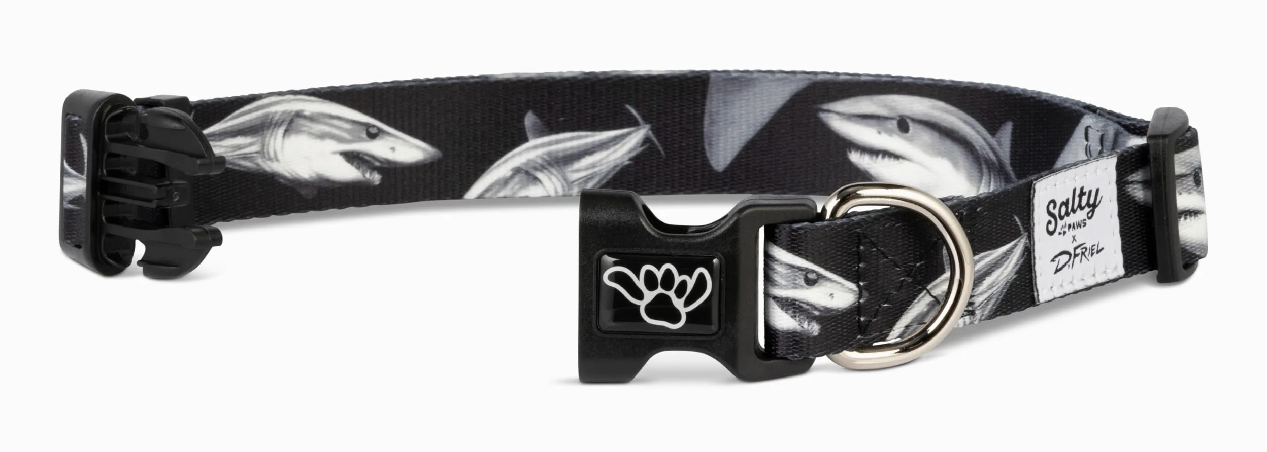 Shaka's Salty Paws Collar de perro para niño y niña, pequeño, mediano y grande (collar de perro grande de 18 a 26 pulgadas para perros de 50 a 90 libras, collar de perro negro Mako Shark D. Friel)