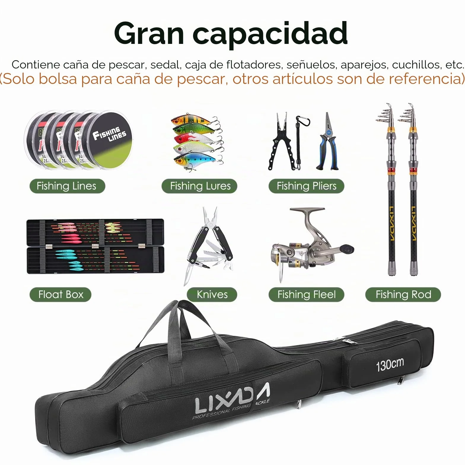 Lixada Bolsa Plegable para Caña de Pescar 100 cm 130 cm 150 cm