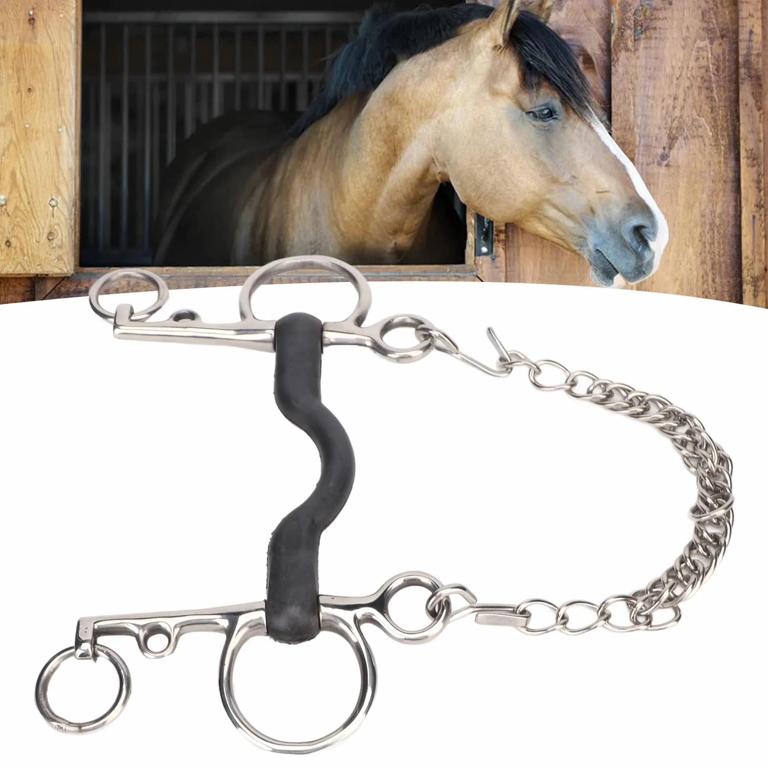 Broca para Boca de Caballo, Broca para Filete de Caballo Pulida a Mano Diseño de Goma con Centro de Acero Inoxidable Filete para Boca de Caballo para Suministros Ecuestres (127MM)