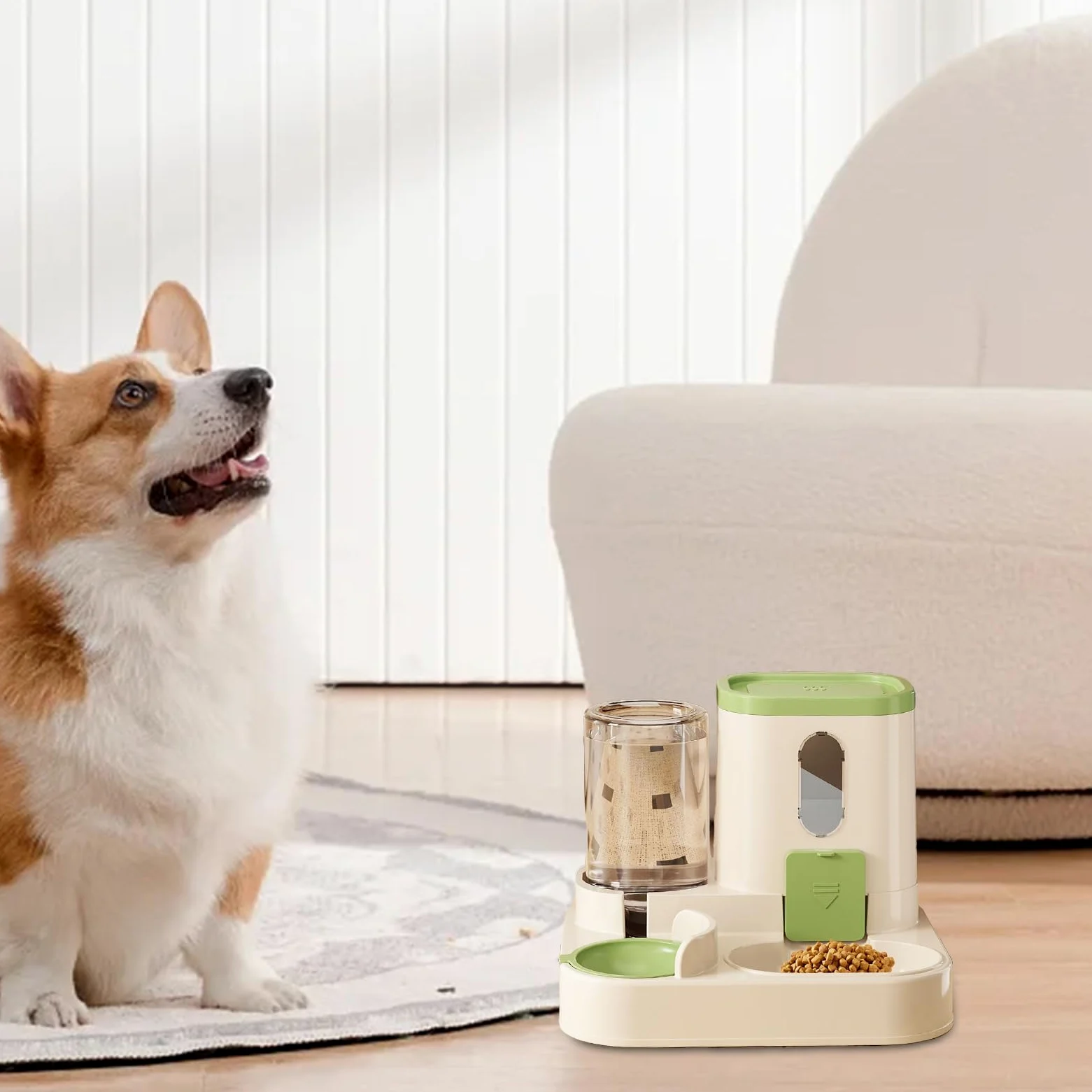 comedero automático para Gatos, Comedero automático for Mascotas pequeñas (Gatos, Perros y Otros Animales) con depósito Transparente for Rellenar fácilmente(Green)