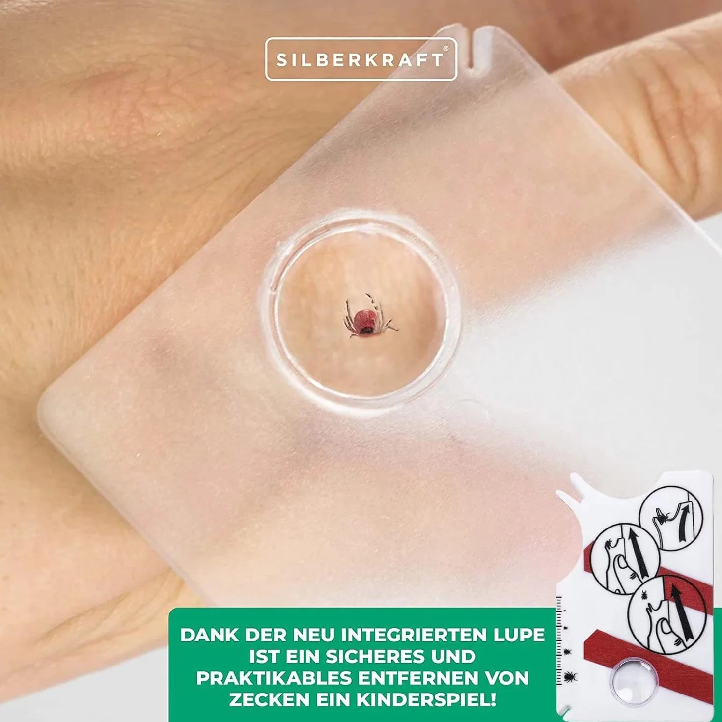 Tarjeta para garrapatas de 2 Piezas, Tarjeta para garrapatas humanas con Lupa para la eliminación rápida y cuidadosa de garrapatas en Animales domésticos o Humanos.