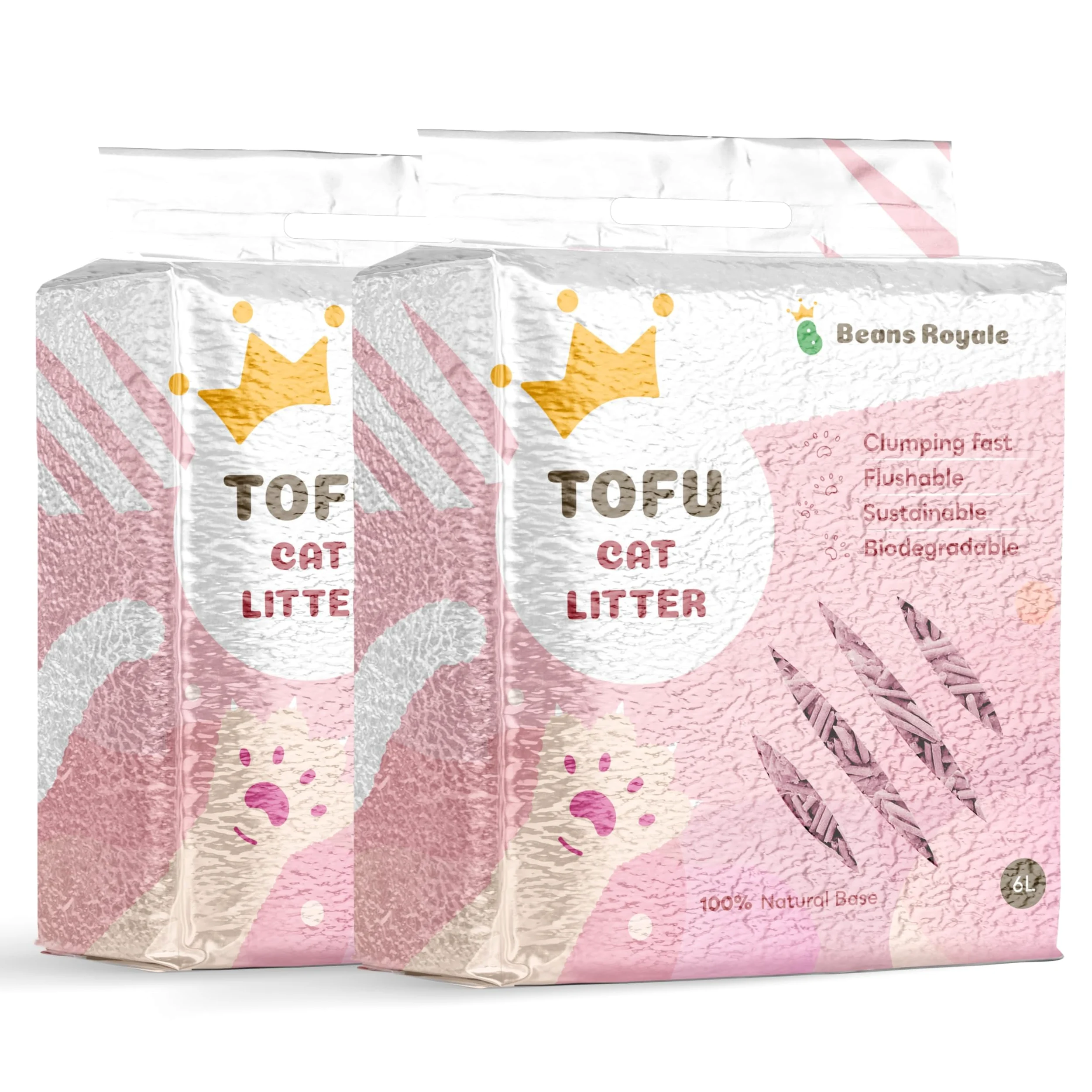Paquete de 2 Piezas (6 L x 2) Arena para Gatos de Tofu, Arena aglutinante para Gatos, desechable, Fibra de Guisante, sin Polvo, Control de olores, bajo Seguimiento, Ligera
