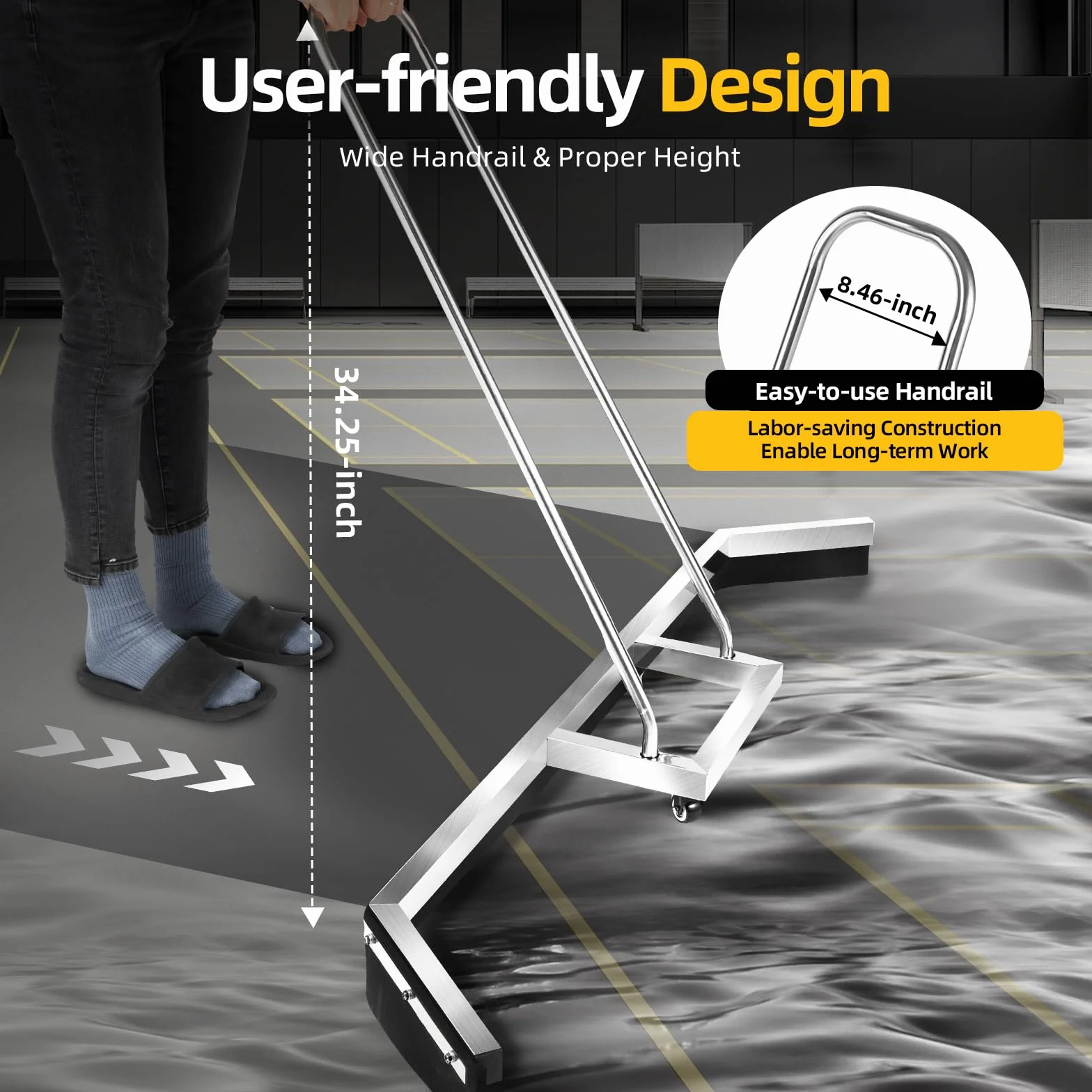 Rasqueta para pista de tenis acero inoxidable con ruedas universales
