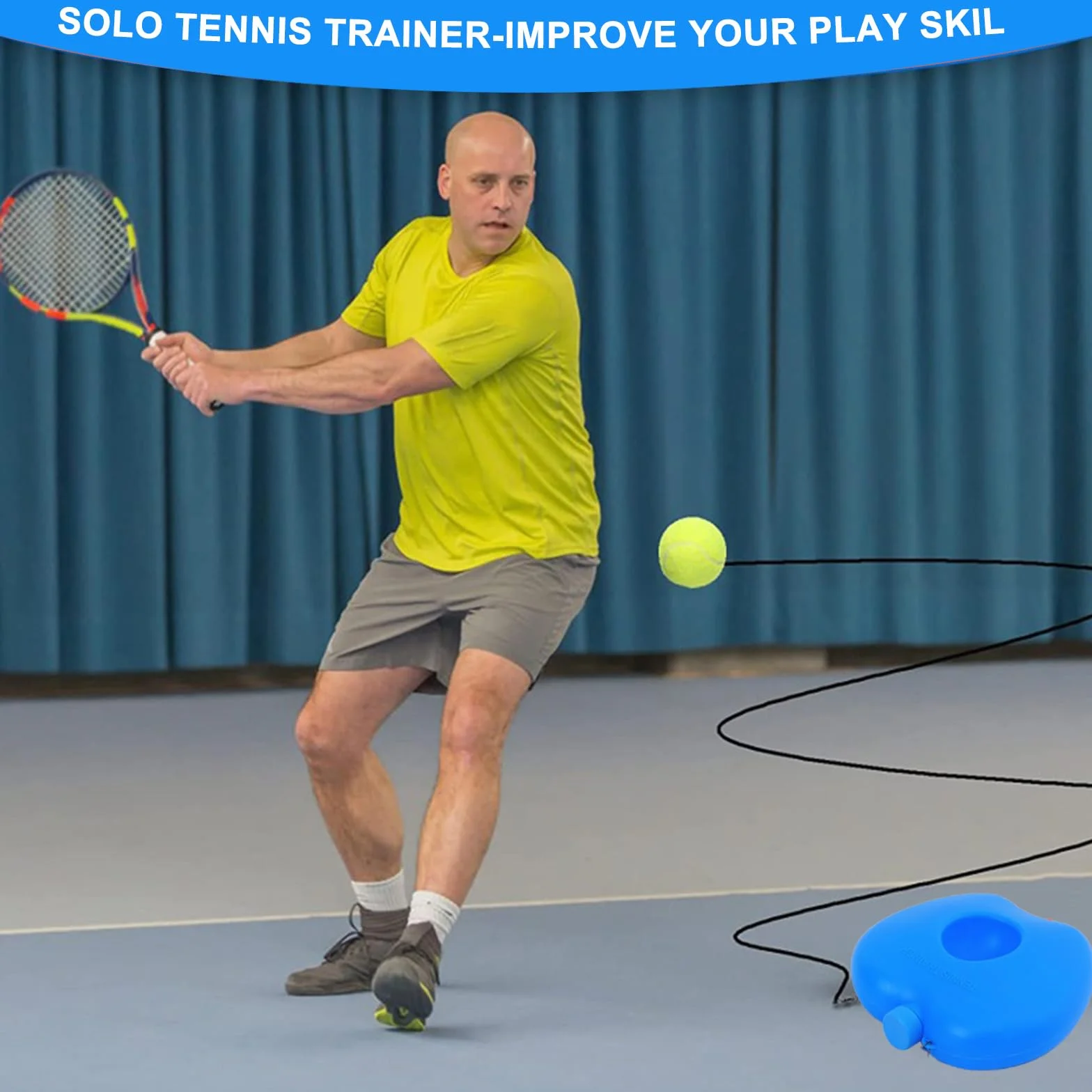 Funmo Juego de entrenador de tenis, tabla de base con 2 pelotas de rebote