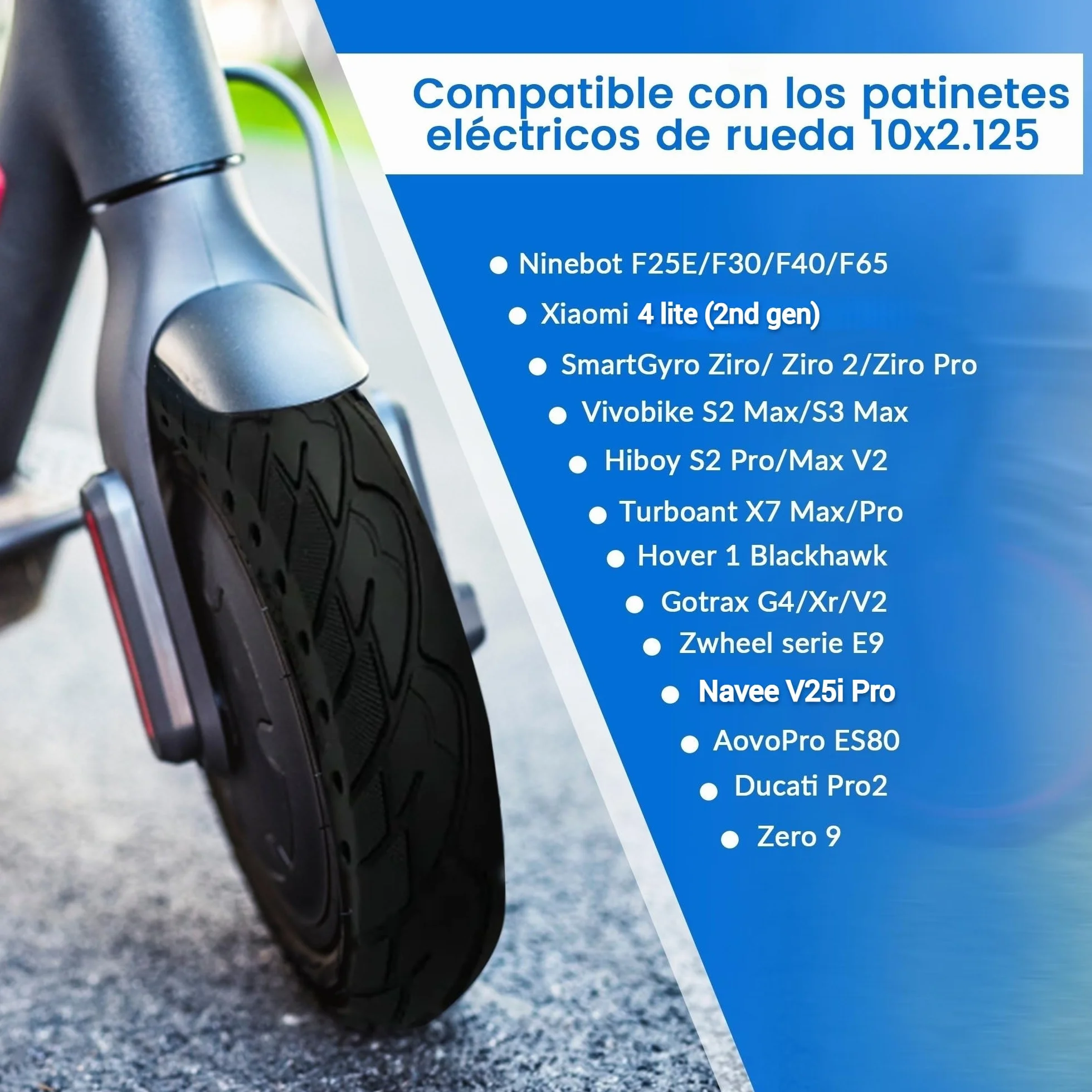 Ruedas Macizas 10x2.125 Antipinchazos Compatible con Xiaomi 4 Lite, Smartgyro Ziro, Vivobike S2 Max, Navee V25i Pro (2uds)
