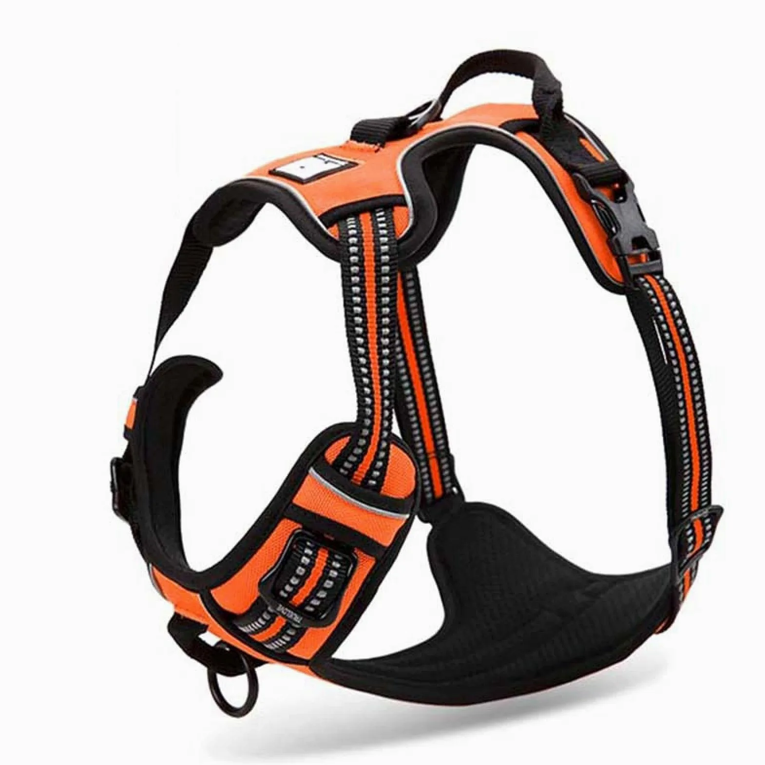Reflectante nylon grande mascota perro arnés todo clima servicio perro V en forma de acolchado ajustable cuero plomo mascota XL81-107cm pecho naranja para coche de seguridad
