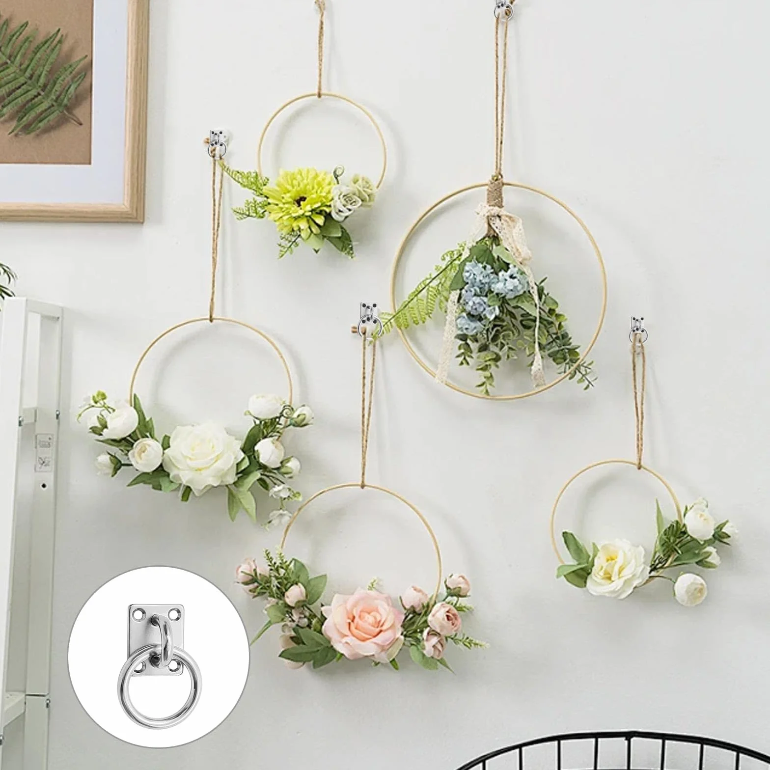 PARFCO Ganchos Anclaje Pared, 4 Piezas 304 Acero INOX Anillo para Atar Caballos, Ojal 5 mm, Cuadrado Argollas para Pared, con Tornillos y Tubo Expansión, para Columnas Madera, Paredes, Techos