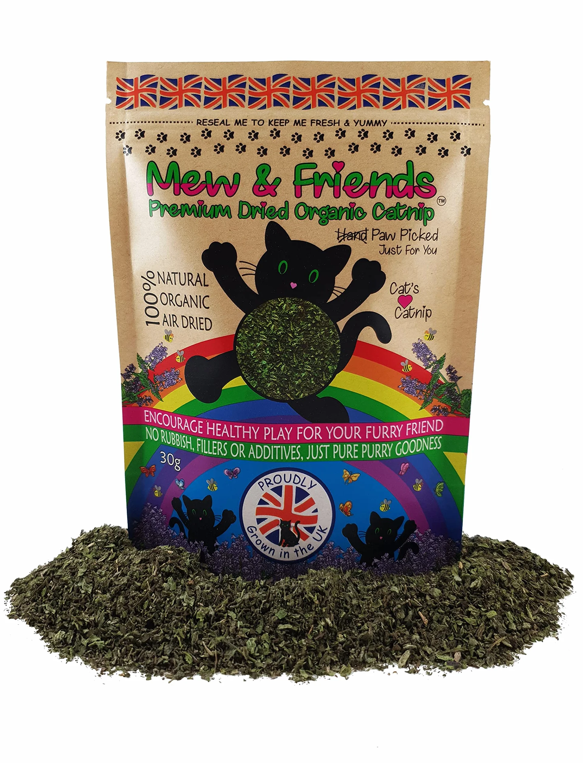 Mew & Friends Premium Catnip 30g nip fuerte orgánico para gatos - UK Grown