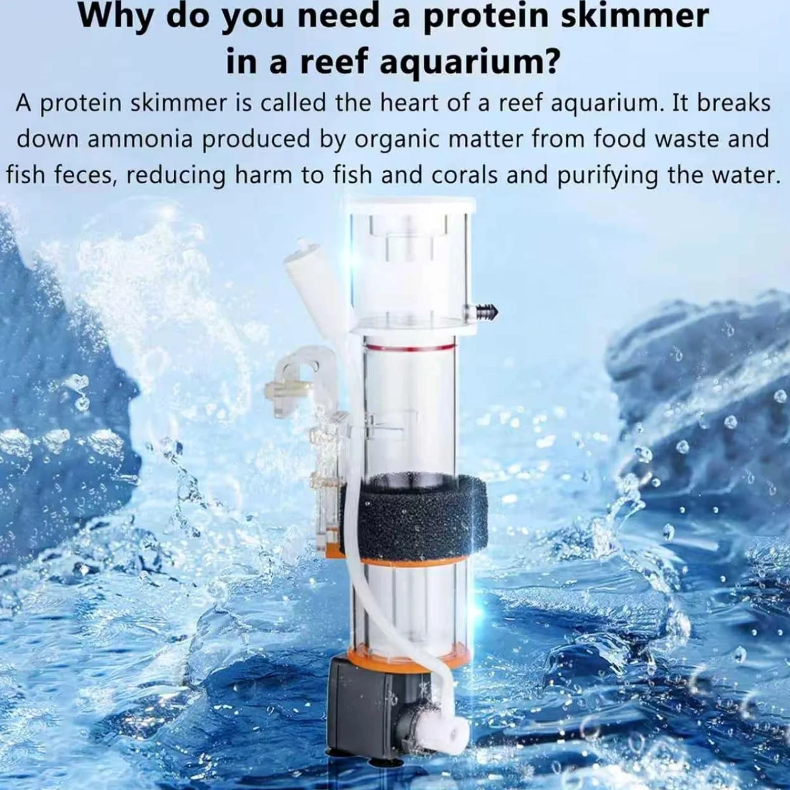 Skimmers de proteínas para acuarios, agua salada y agua dulce, adecuados para cuerpos de agua de 30 a 130 L, herramienta de limpieza de filtro separador de recogida