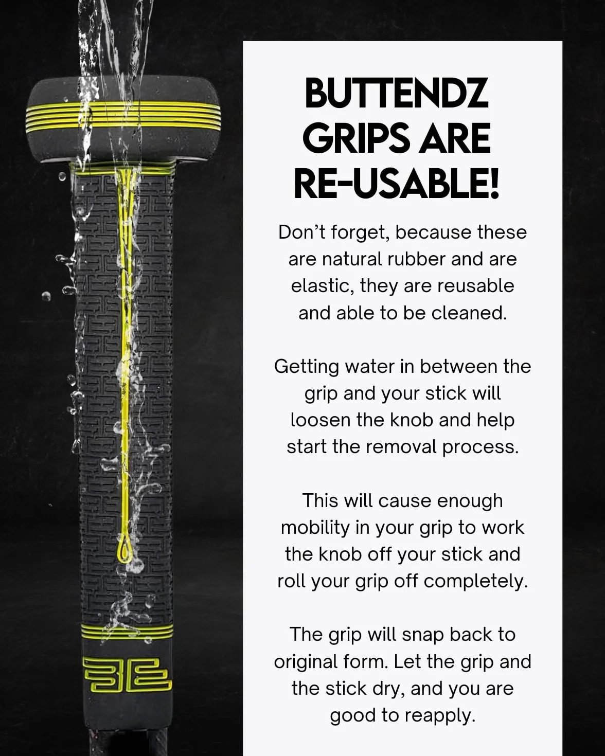 Buttendz Sentry Empuñadura de Repuesto Palo Hockey Portero Control Precisión Perilla Sobredimensionada Textura Mejorada Negra Amarilla