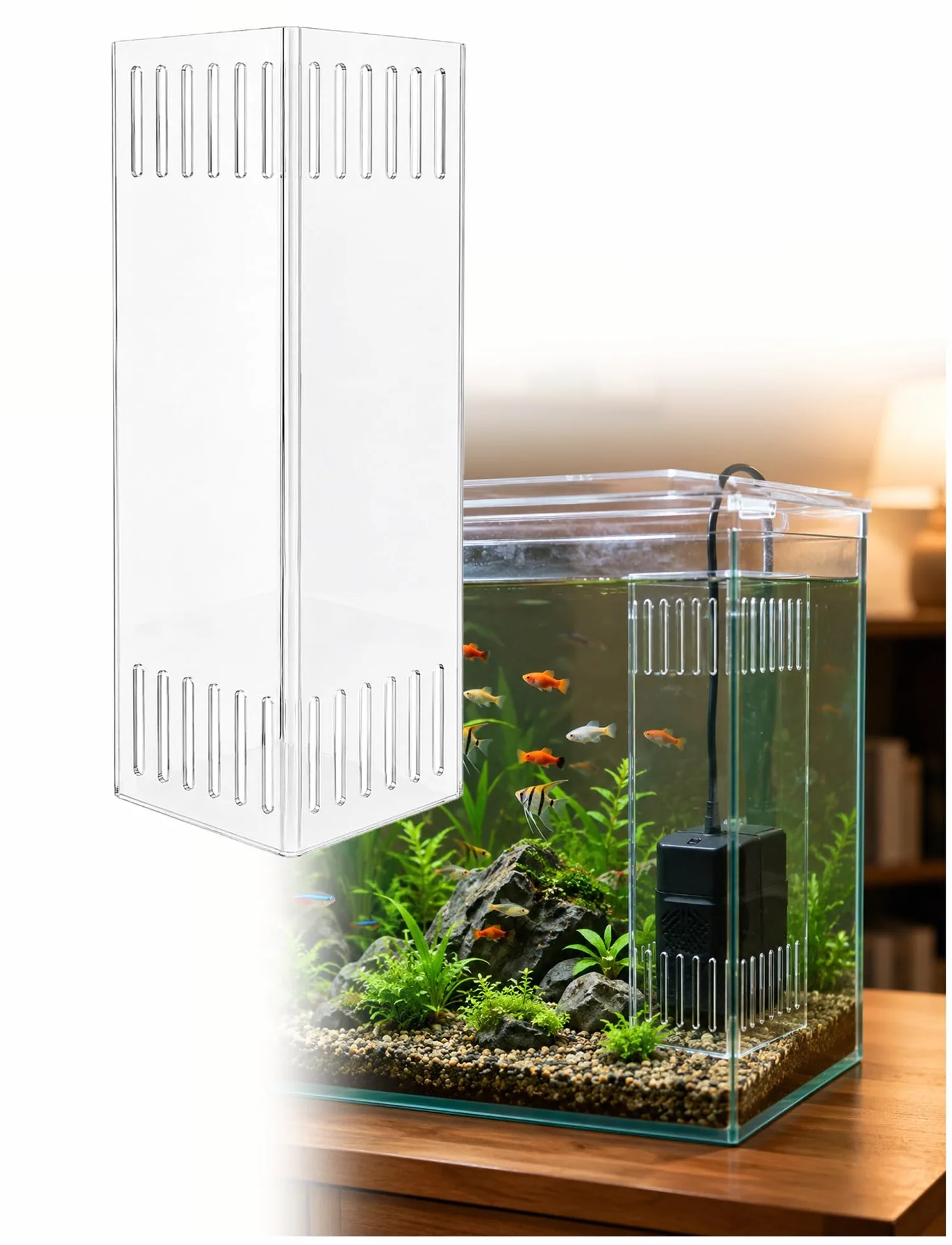 Placa de Filtro Acuario acrílica 5 mm | Protector de bomba acrílico multicolor de varios tamaños con ventosas: divisor de esquina for acuario(Clear,27x13x70cm)