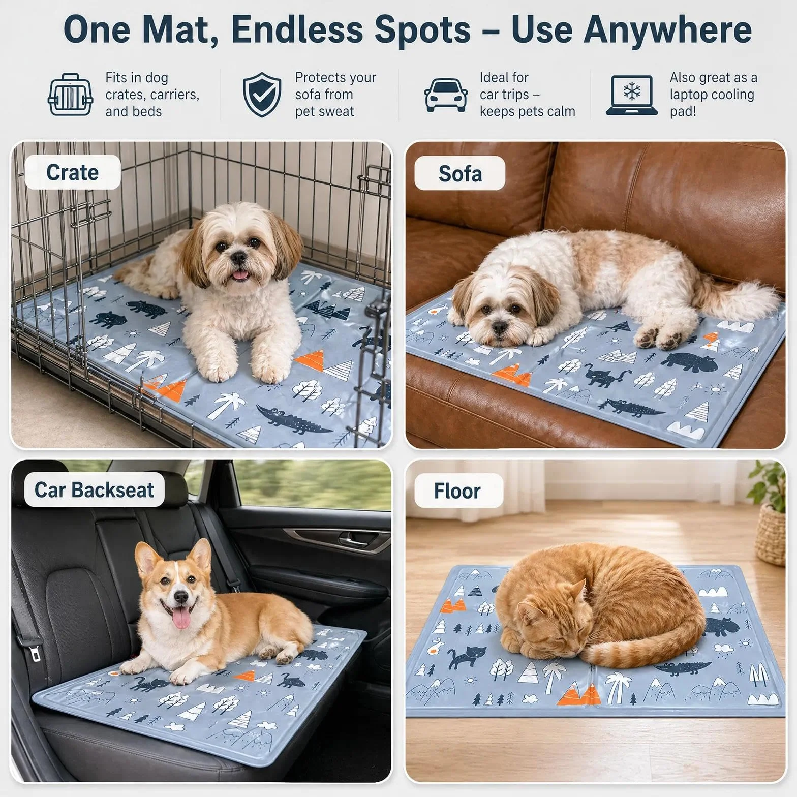 Alfombrilla Refrescante para Mascotas,Manta Refrigerante Perro,Cama Frio Animales Colchon Mascotas para Verano,Alfombrilla Refrescante Cojín de Gel Auto Refrigerante Impermeable-40x50cm/Gris