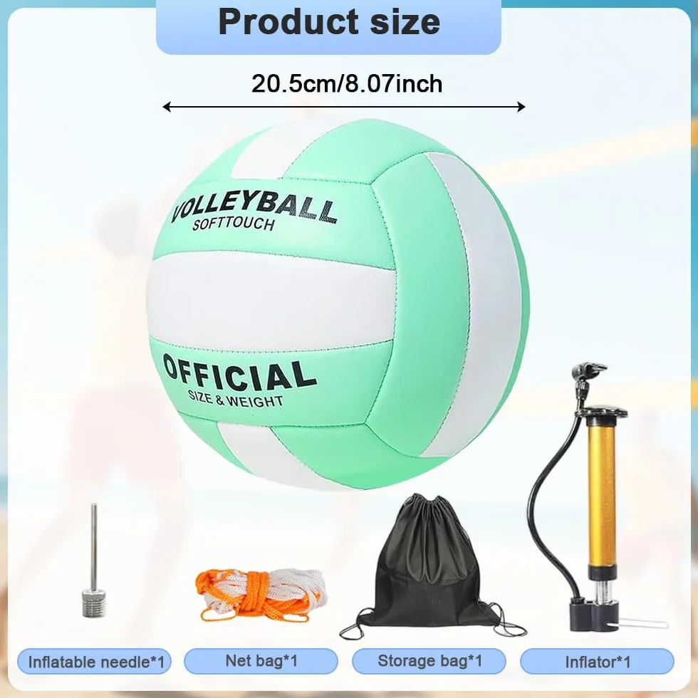 Pelota Voleibol Tamaño 5 de Cuero Suave con Inflador para Playa y Arena