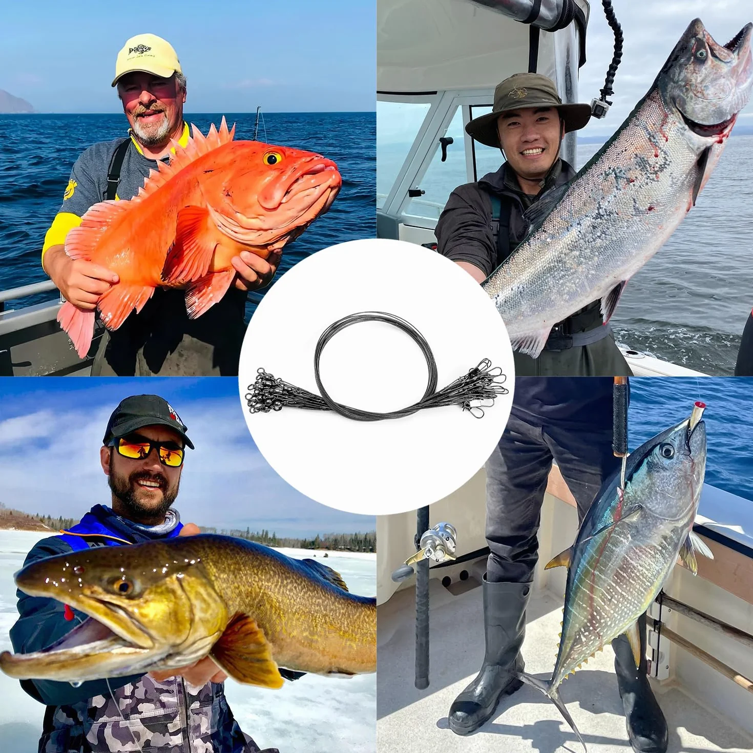 Línea de Pesca Antimordeduras de Acero Inoxidable 50 Unidades 10cm 15cm 20cm 25cm 30cm para Agua Salada y Agua Dulce