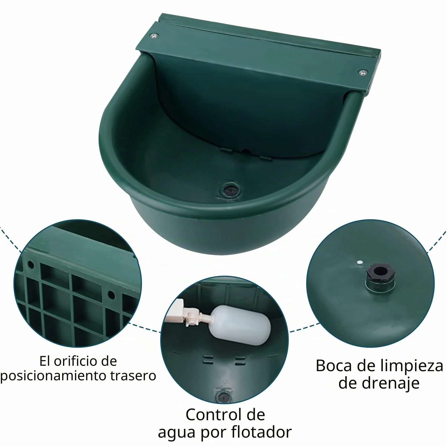 BREUAILY Bebedero Automático para Caballos Bebedero para Ganado con Válvula Flotante Y Orificios de Drenaje para Caballos Bovinos Cabras Ovejas Cerdos y Perros (Verde Oscuro)